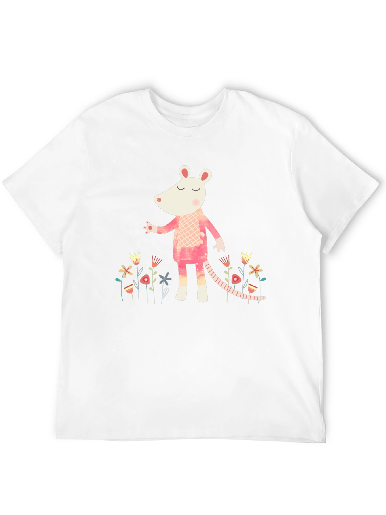 Black Whimsical Rat in Floral Garden Black T-Shirt view 12
