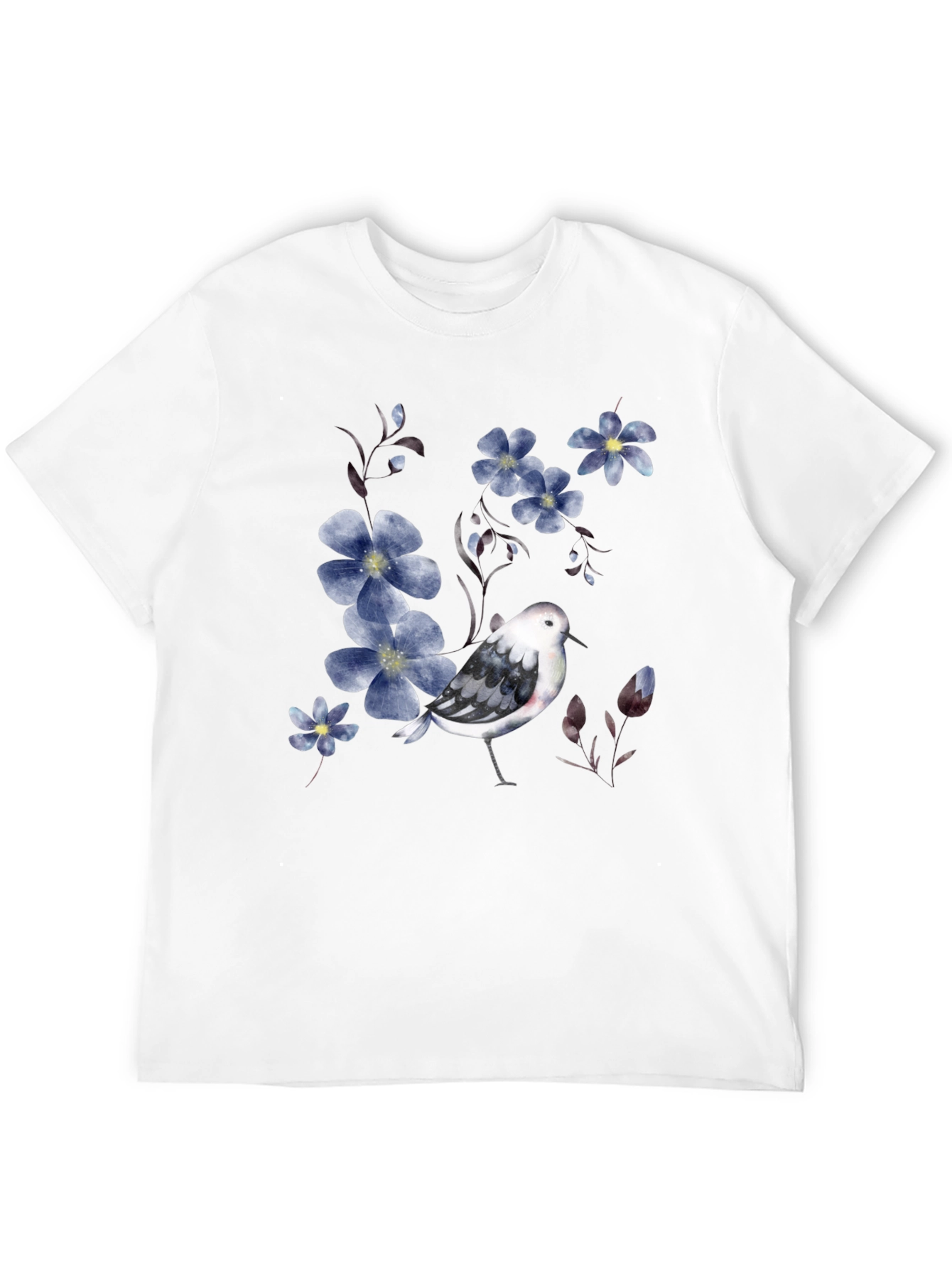 Black Floral Bird Print Black T-Shirt view 12