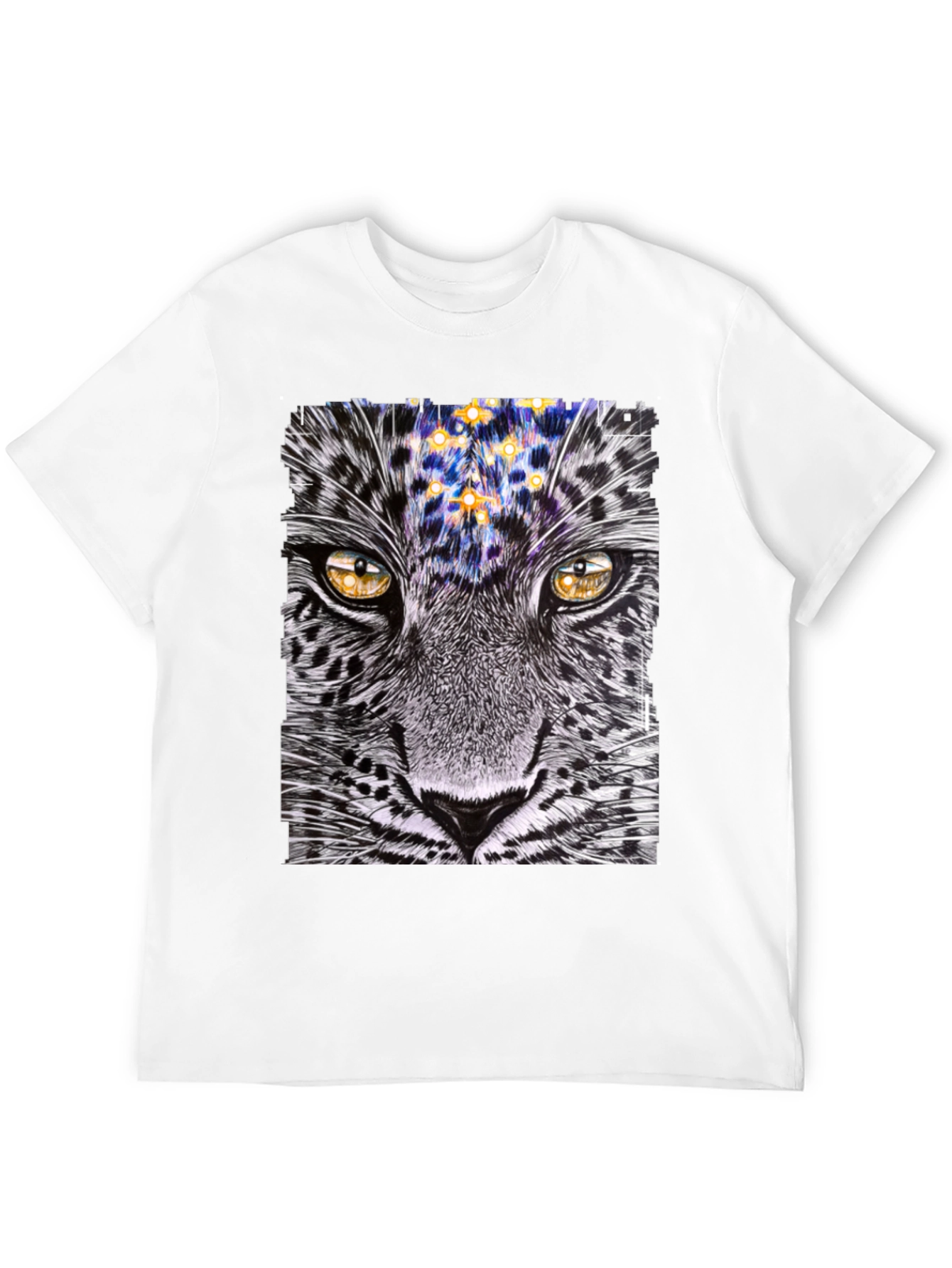 Black Leopard Stargazer Graphic T-Shirt - Unique Animal Print Tee view 12