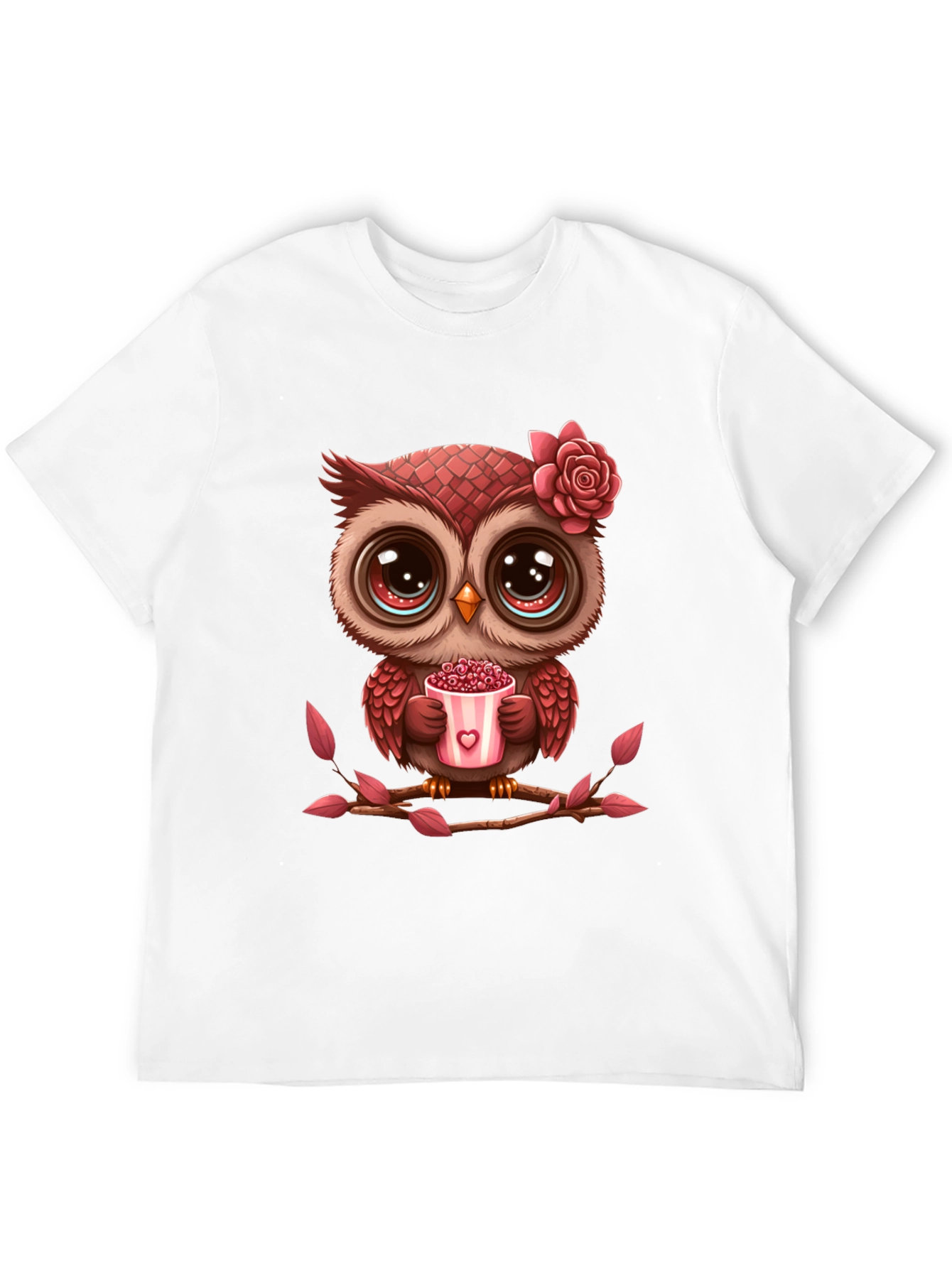 Black Cute Owl Valentine's Day Black T-Shirt view 12