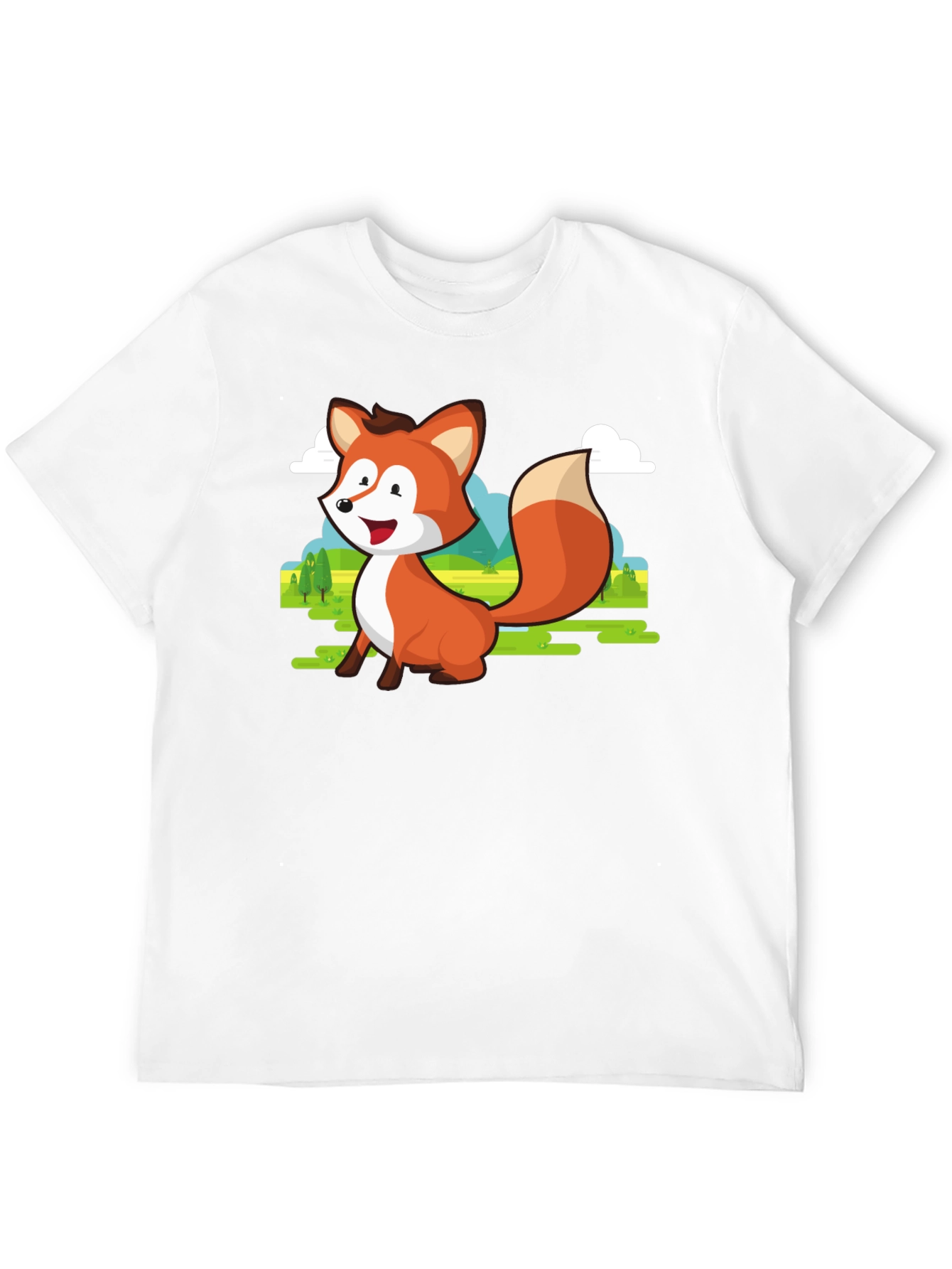 Black Cute Fox Cartoon T-Shirt - Men's Black Tee view 12