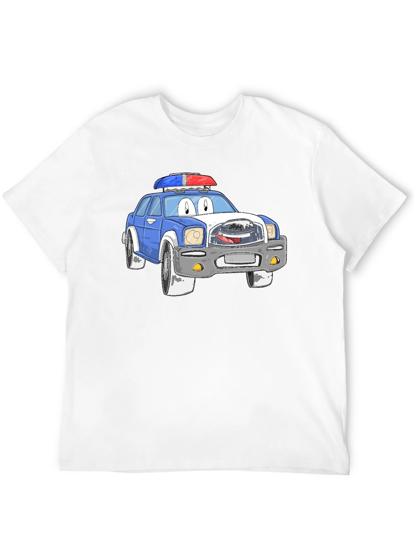 Black Cartoon Police Car Graphic T-Shirt view 12