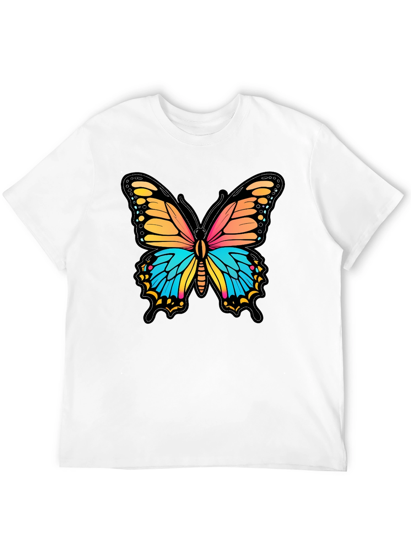 Black Vibrant Butterfly Graphic Print Black T-Shirt view 12