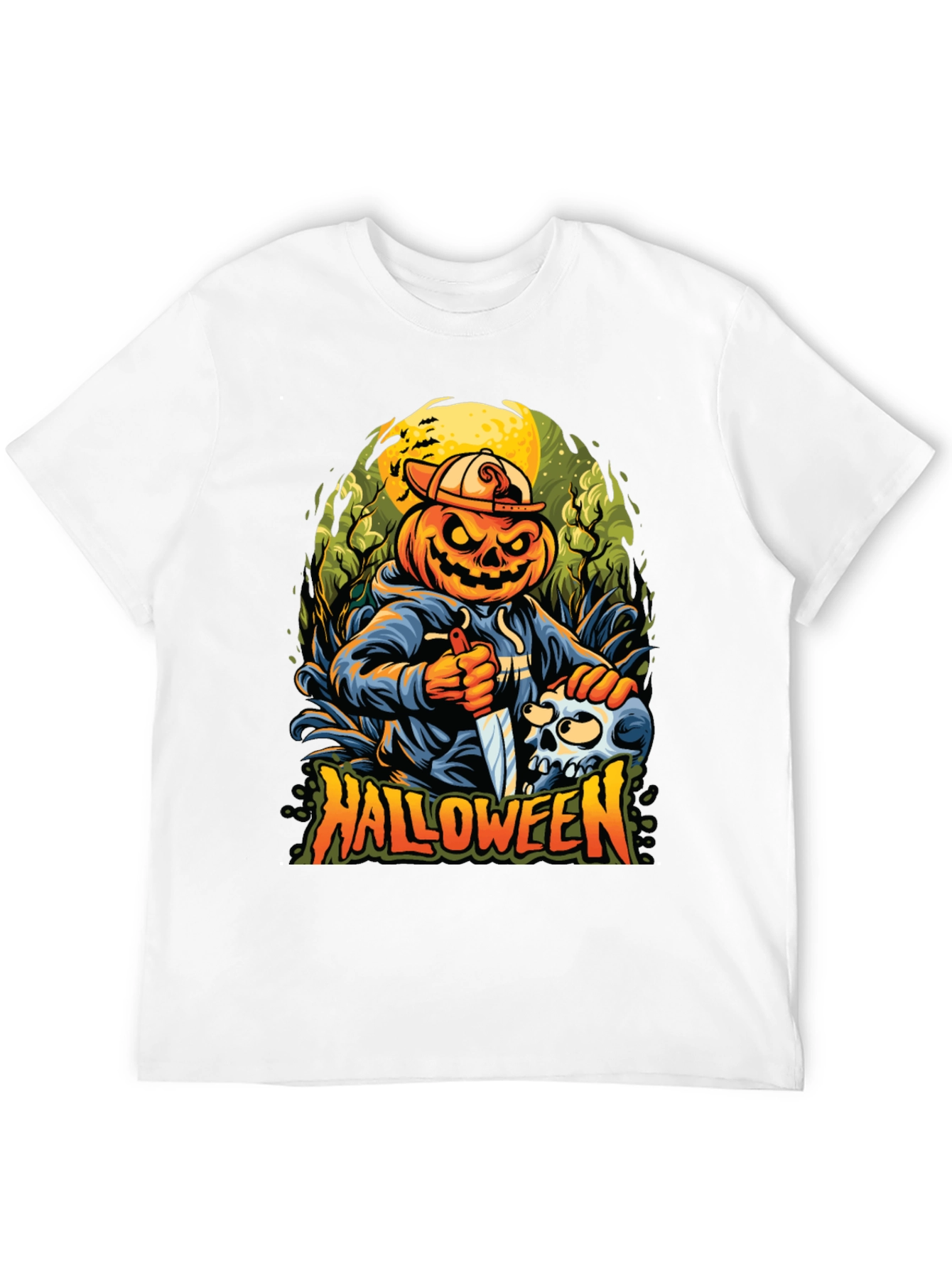 Black Halloween Pumpkin Skull Graphic Tee view 12