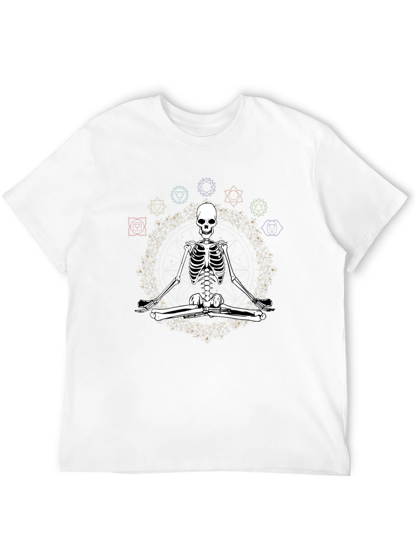 Black Meditating Skeleton Chakra T-Shirt - Yoga Death Black Tee view 12