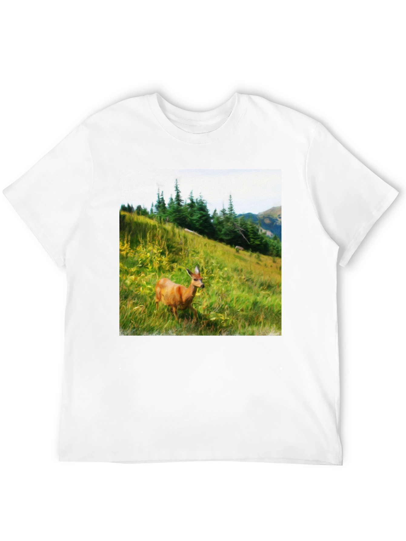 Black Nature Scene Deer Graphic Tee - Unisex Black T-Shirt view 12