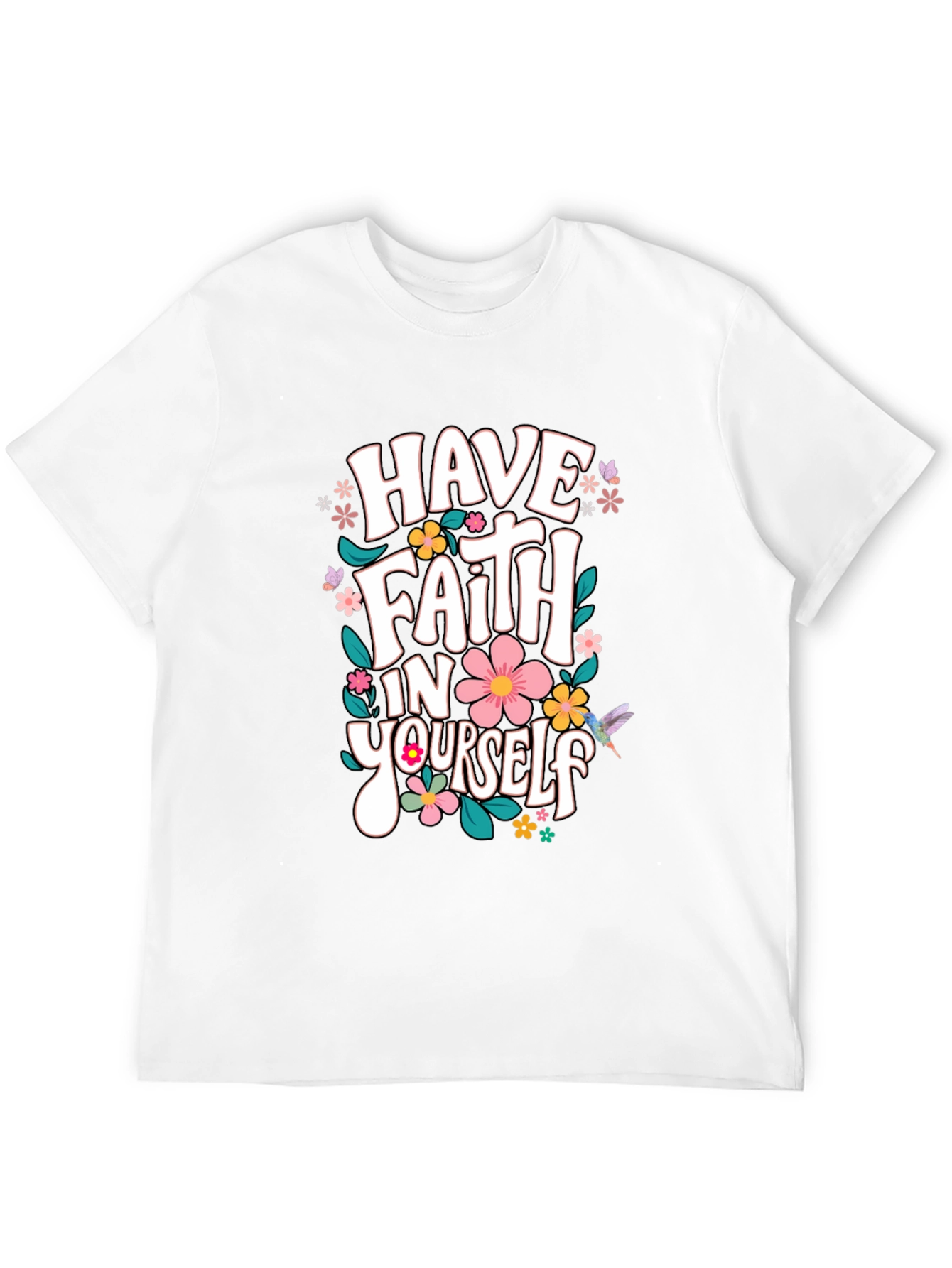 Black Faith In Yourself T-Shirt, Floral Design, Black view 12