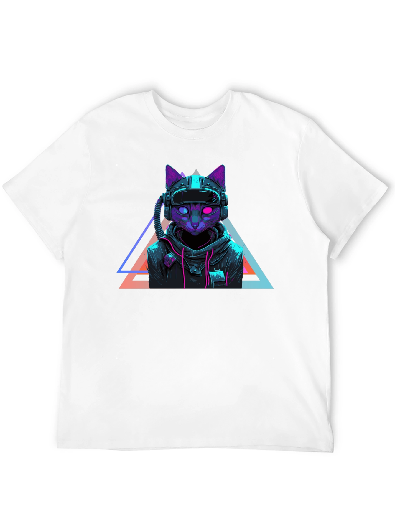 Black Cyberpunk Cat T-Shirt - Futuristic Neon Design view 12