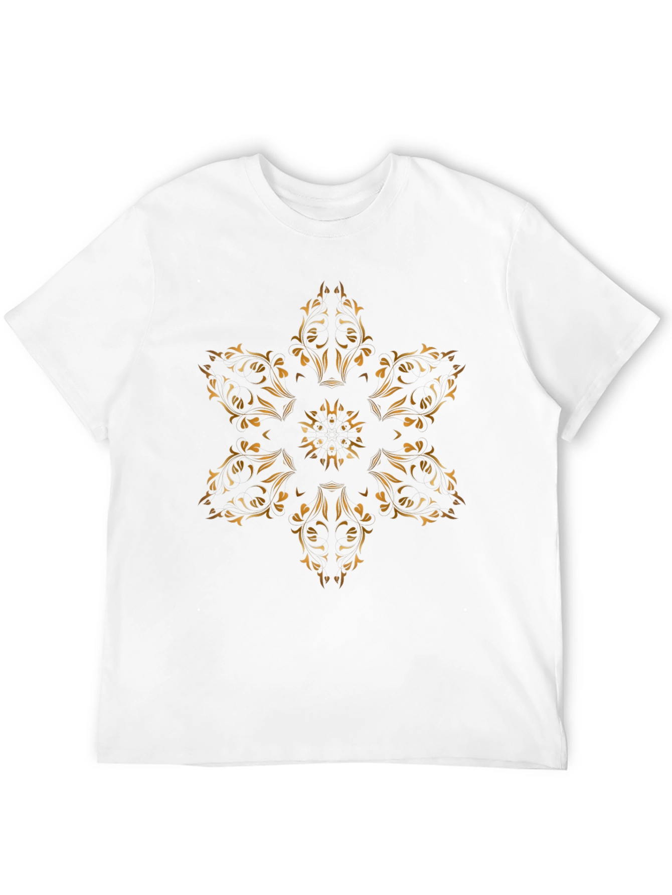 Black Elegant Gold Floral Print Black T-Shirt view 12