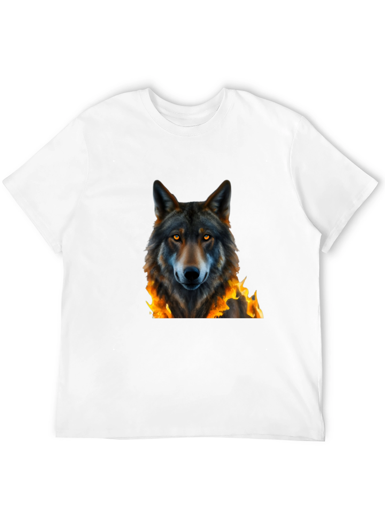 Black Fiery Wolf Graphic Tee - Black Cotton T-Shirt view 12