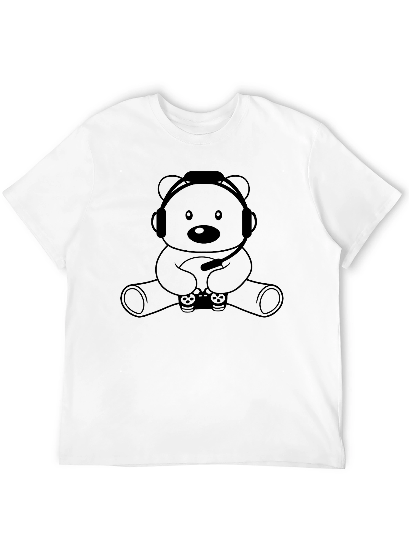 Black Gamer Bear Graphic Tee - Black Cotton T-Shirt view 12