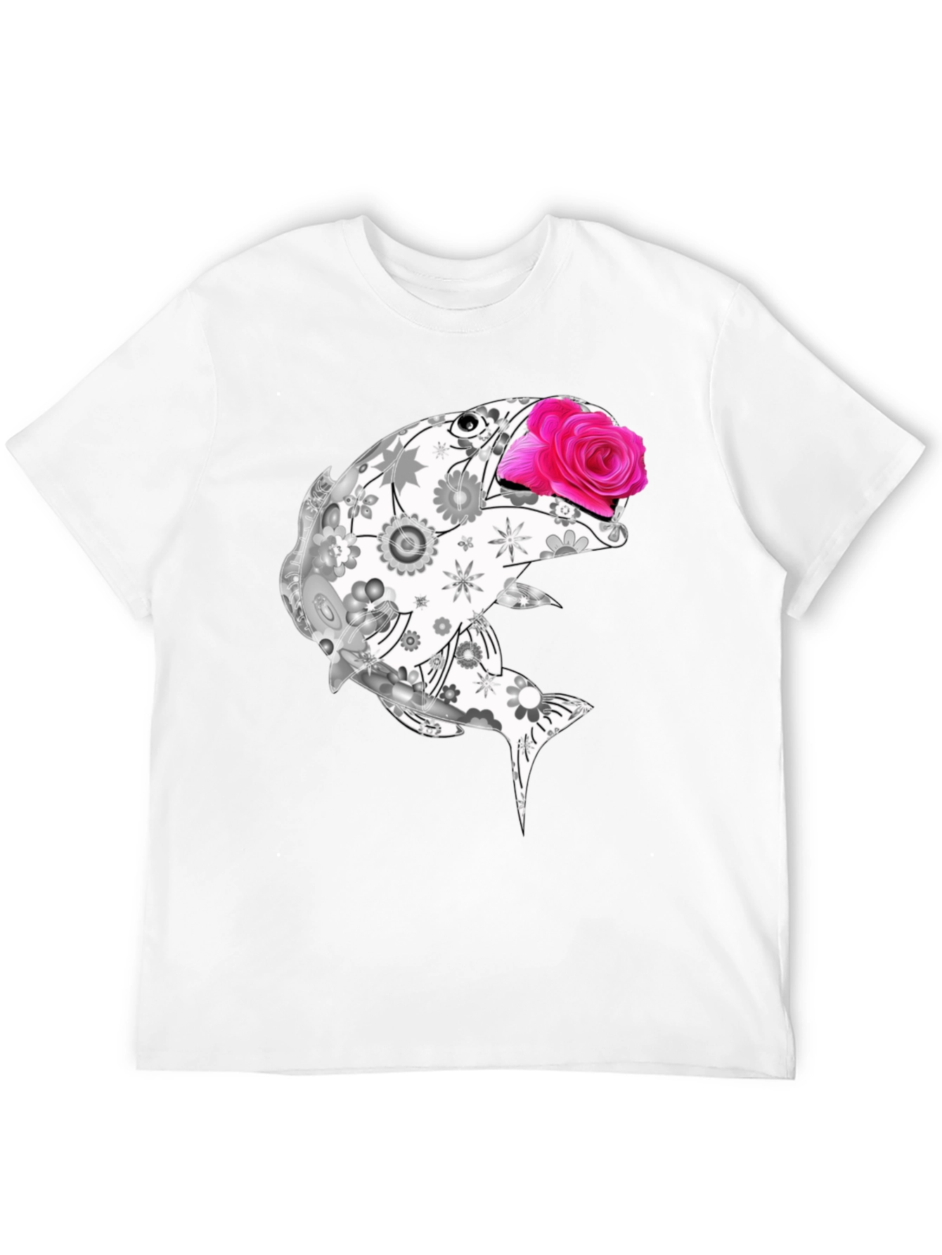 Black Floral Fish Graphic Tee - Stylish Casual Wear view 12