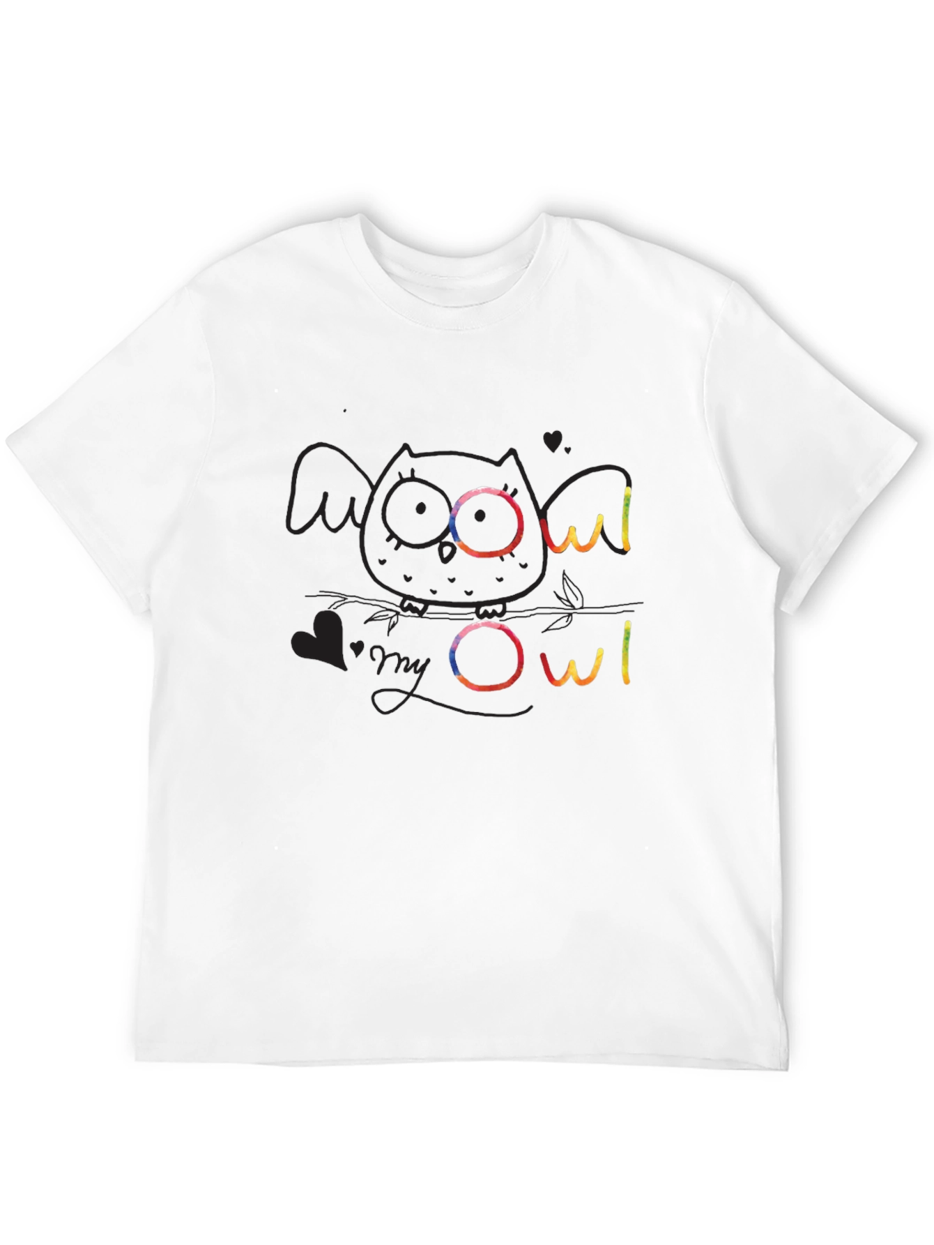 Black Cute Owl Graphic Tee - Soft Black Cotton T-Shirt view 12