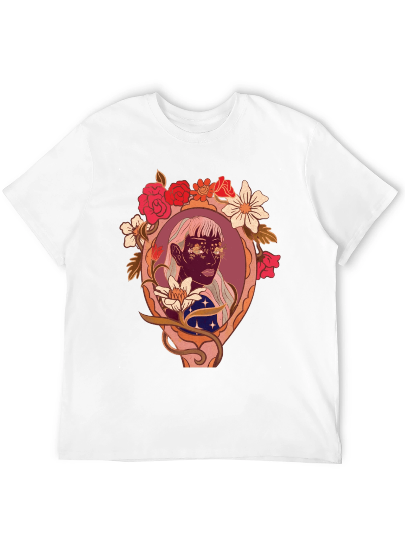 Black Floral Framed Face Graphic Tee view 12