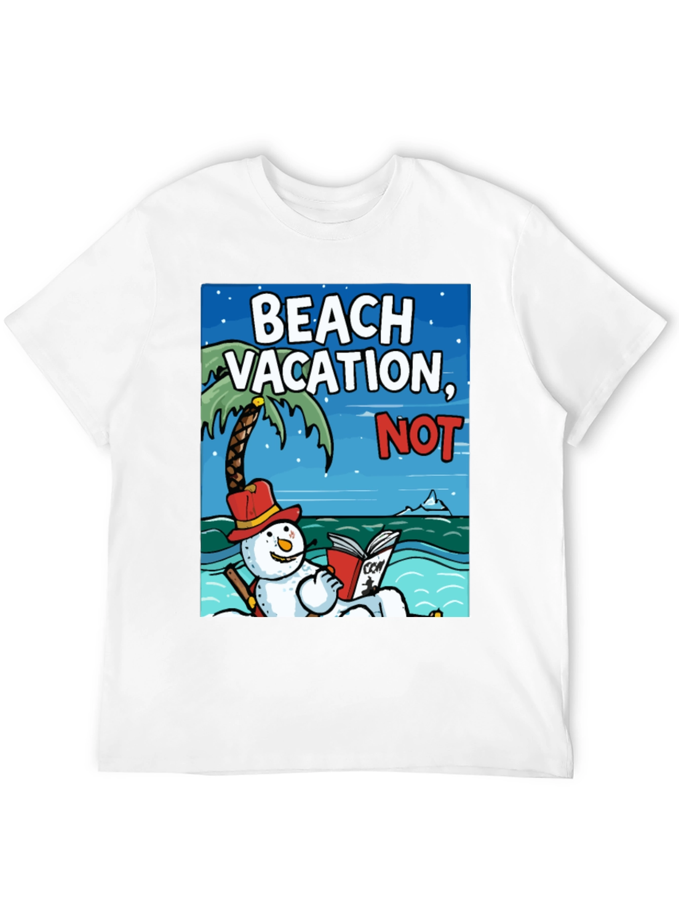 Black Beach Vacation NOT! Funny Snowman Holiday T-Shirt view 12