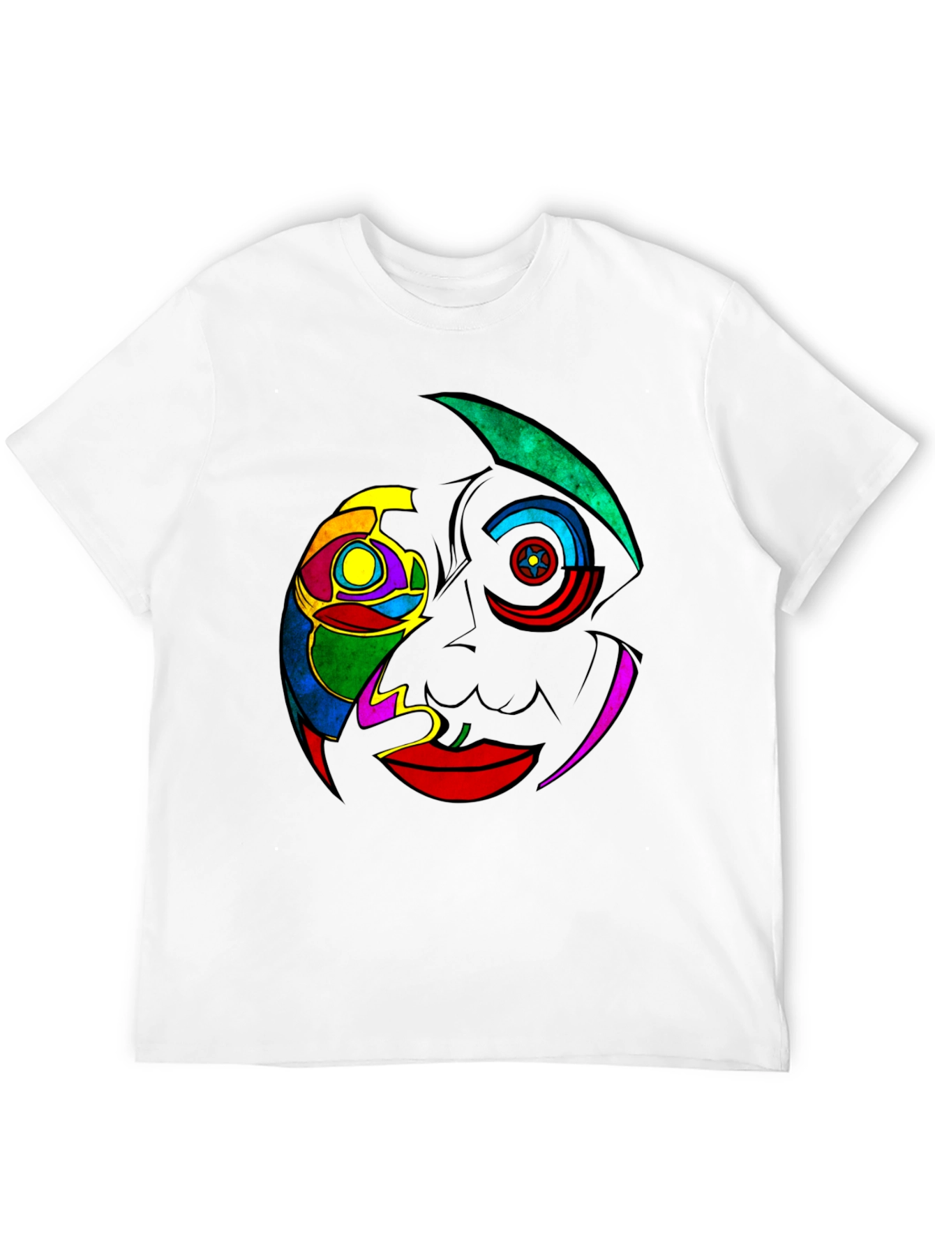 Black Abstract Colorful Face Graphic Black T-Shirt view 12