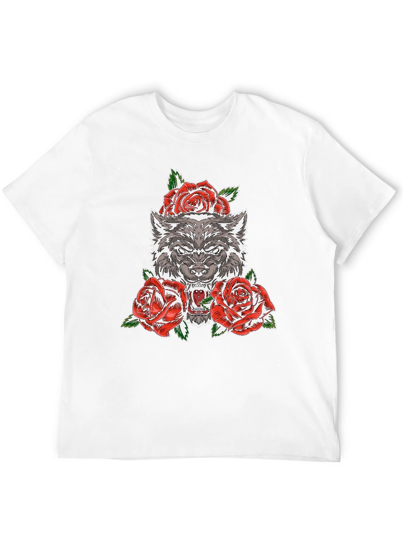 Black Wolf and Roses Graphic T-Shirt - Black view 12