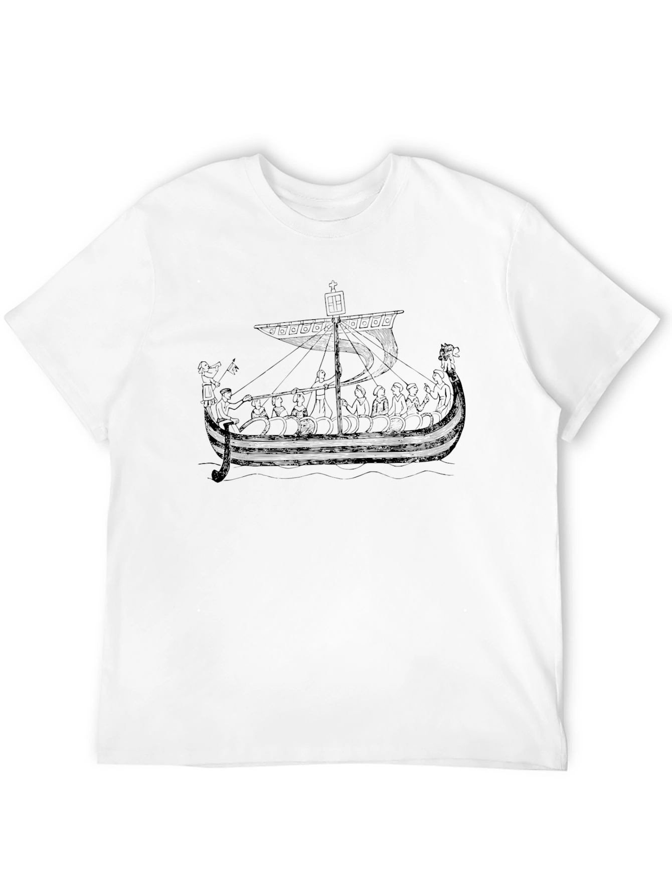 Black Viking Ship Graphic Tee - Black Cotton T-Shirt view 12