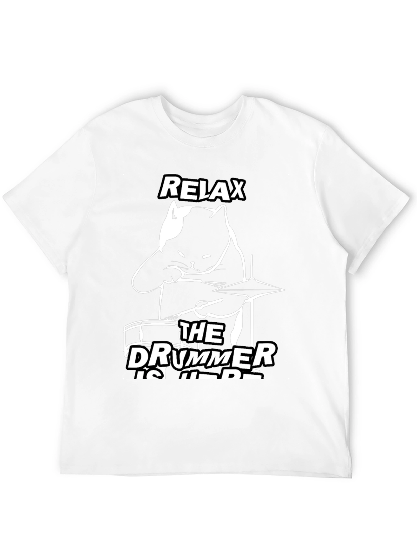 Black Relax The Drummer Is Here Black Cat T-Shirt view 12