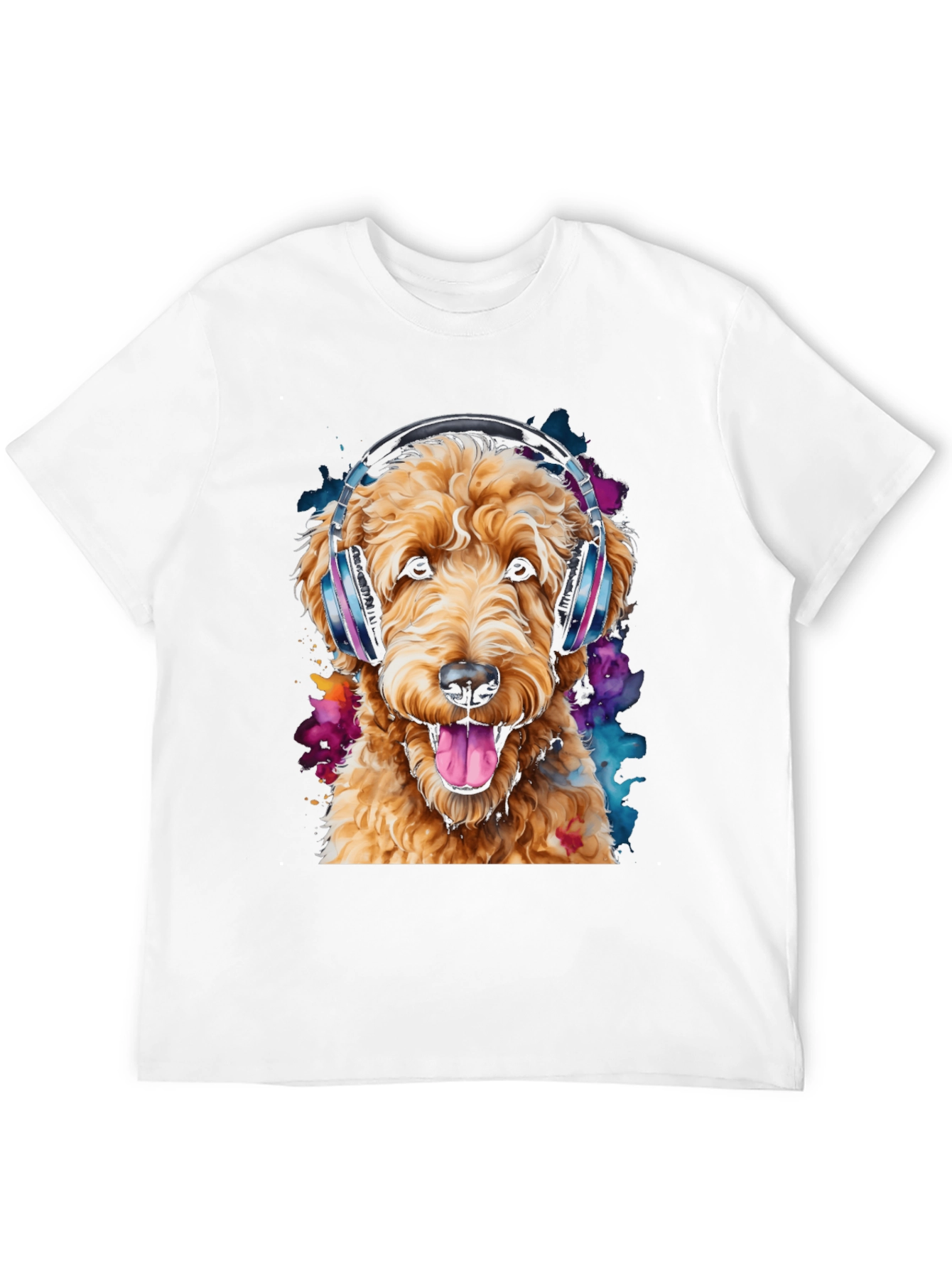 Black Dog with Headphones Black T-Shirt view 12