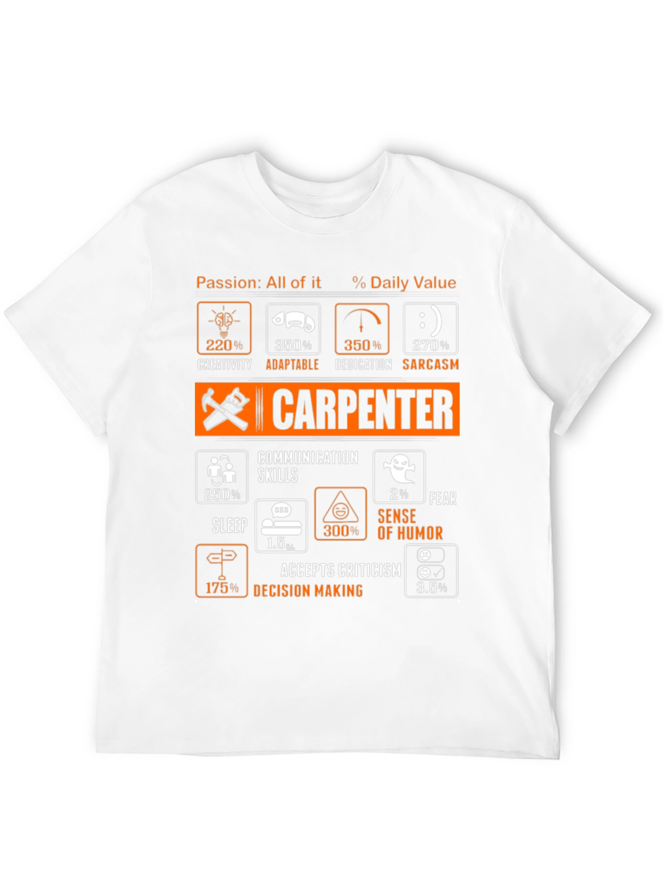 Black Carpenter Humor T-Shirt - Daily Value Stats Design view 12