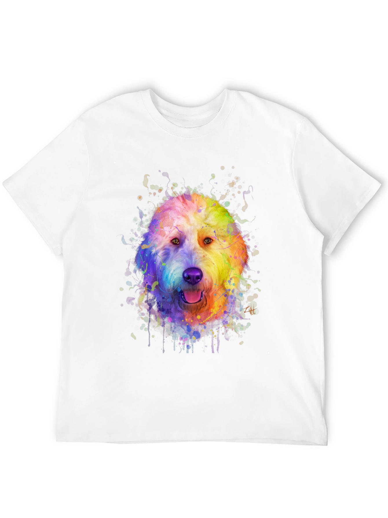 Black Rainbow Doodle Dog Graphic Tee - Black Cotton T-Shirt view 12