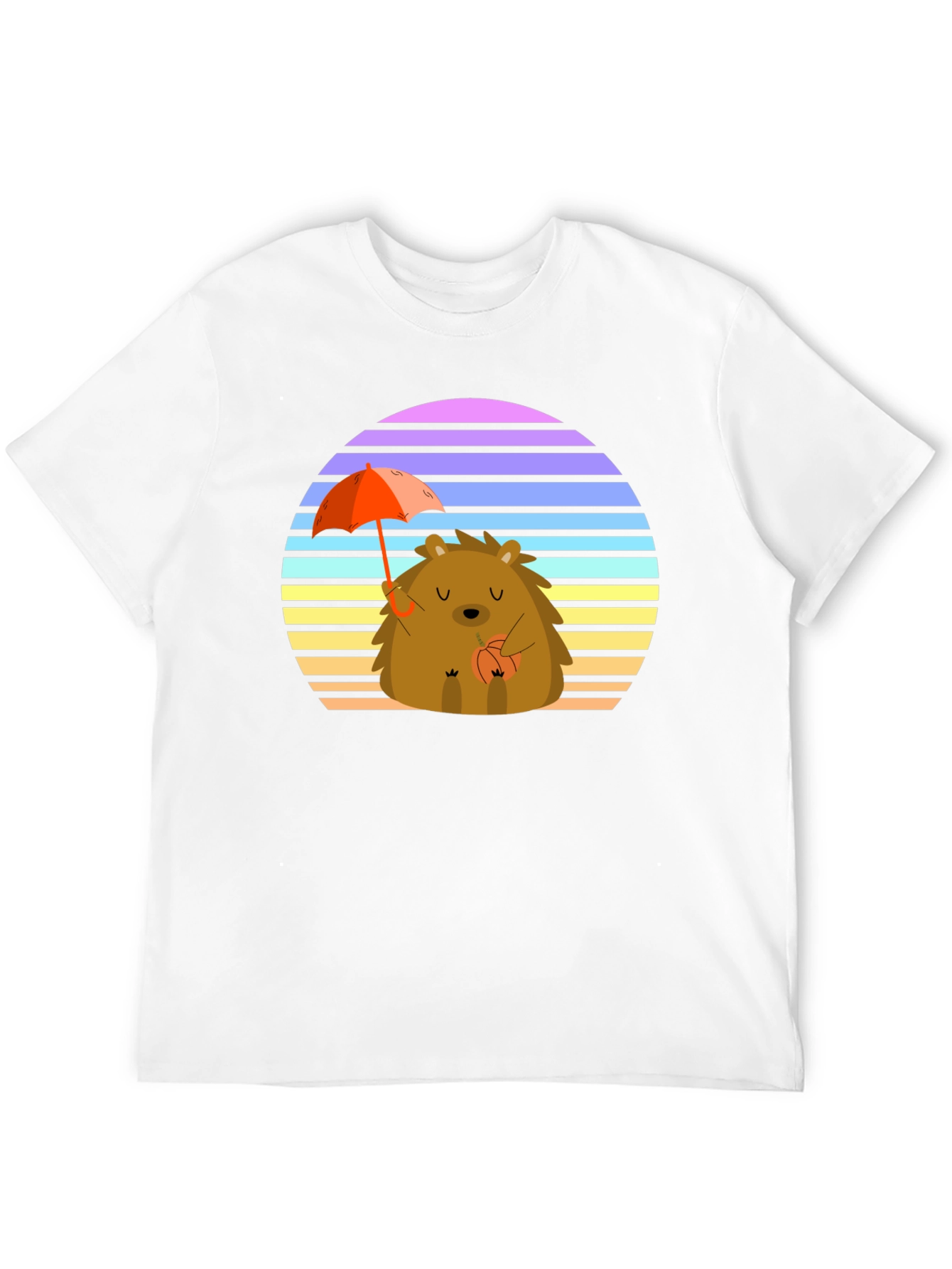 Black Cute Hedgehog T-Shirt with Retro Sunset Design view 12