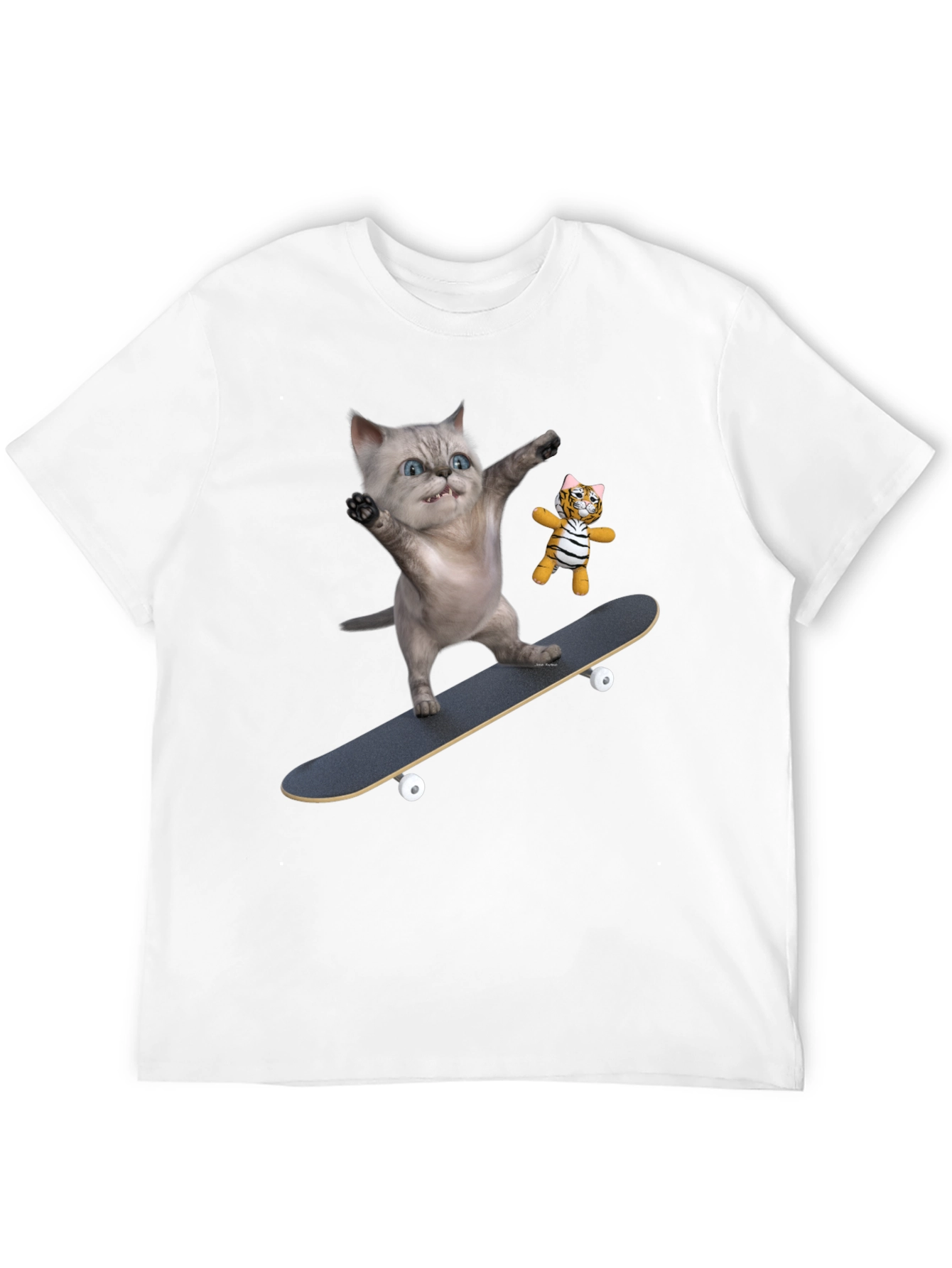 Black Cool Cat Skateboard T-Shirt - Unique Design view 12