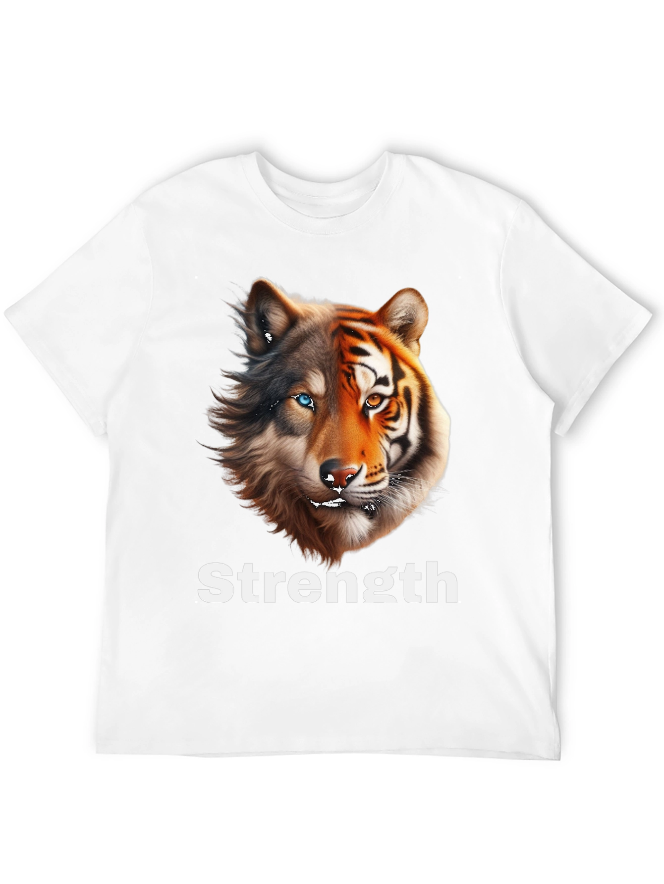 Black Strength Wolf Tiger Graphic Tee - Unique Animal Design view 12