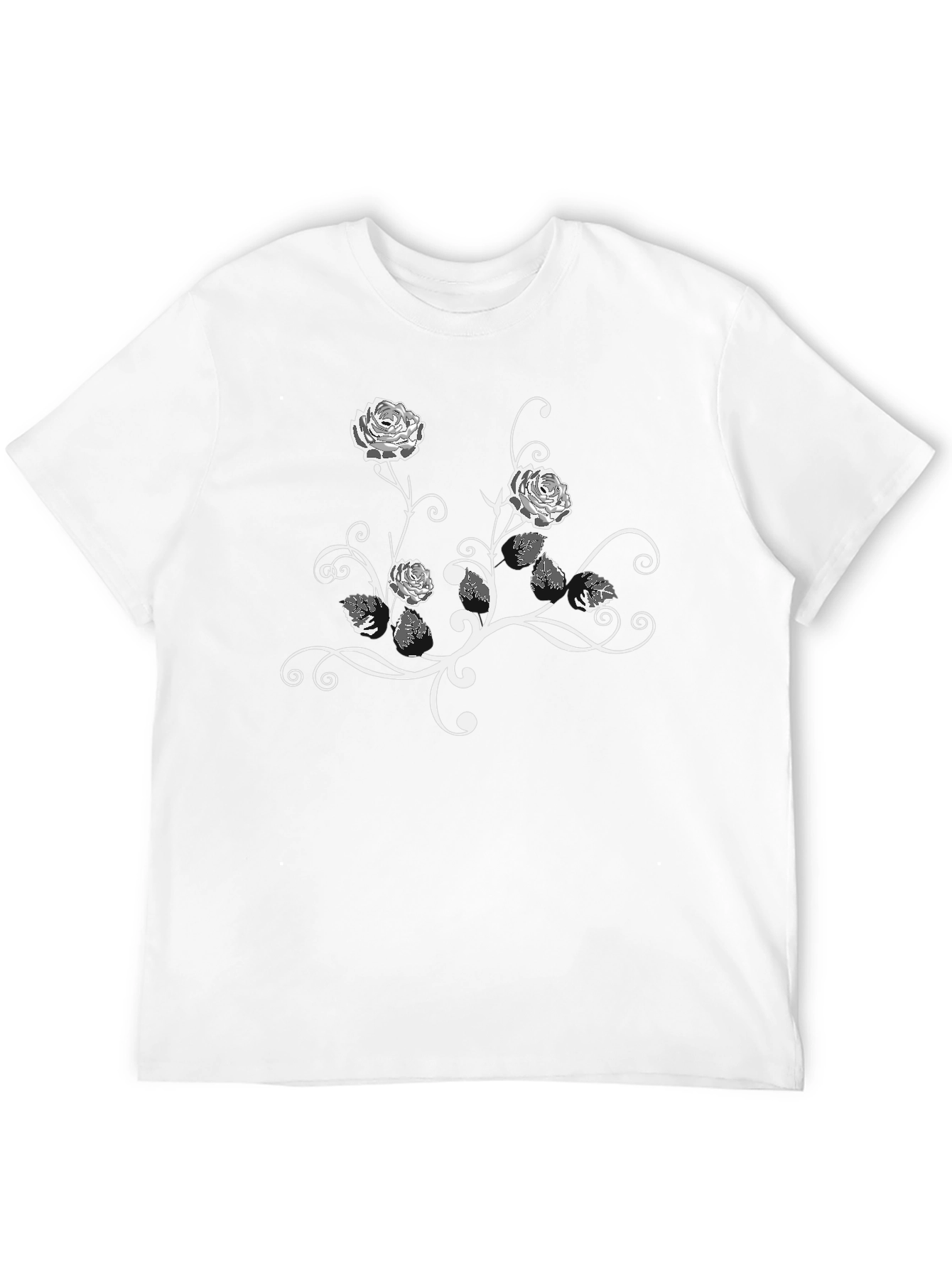 Black Floral Rose Vine Graphic Black T-Shirt view 12