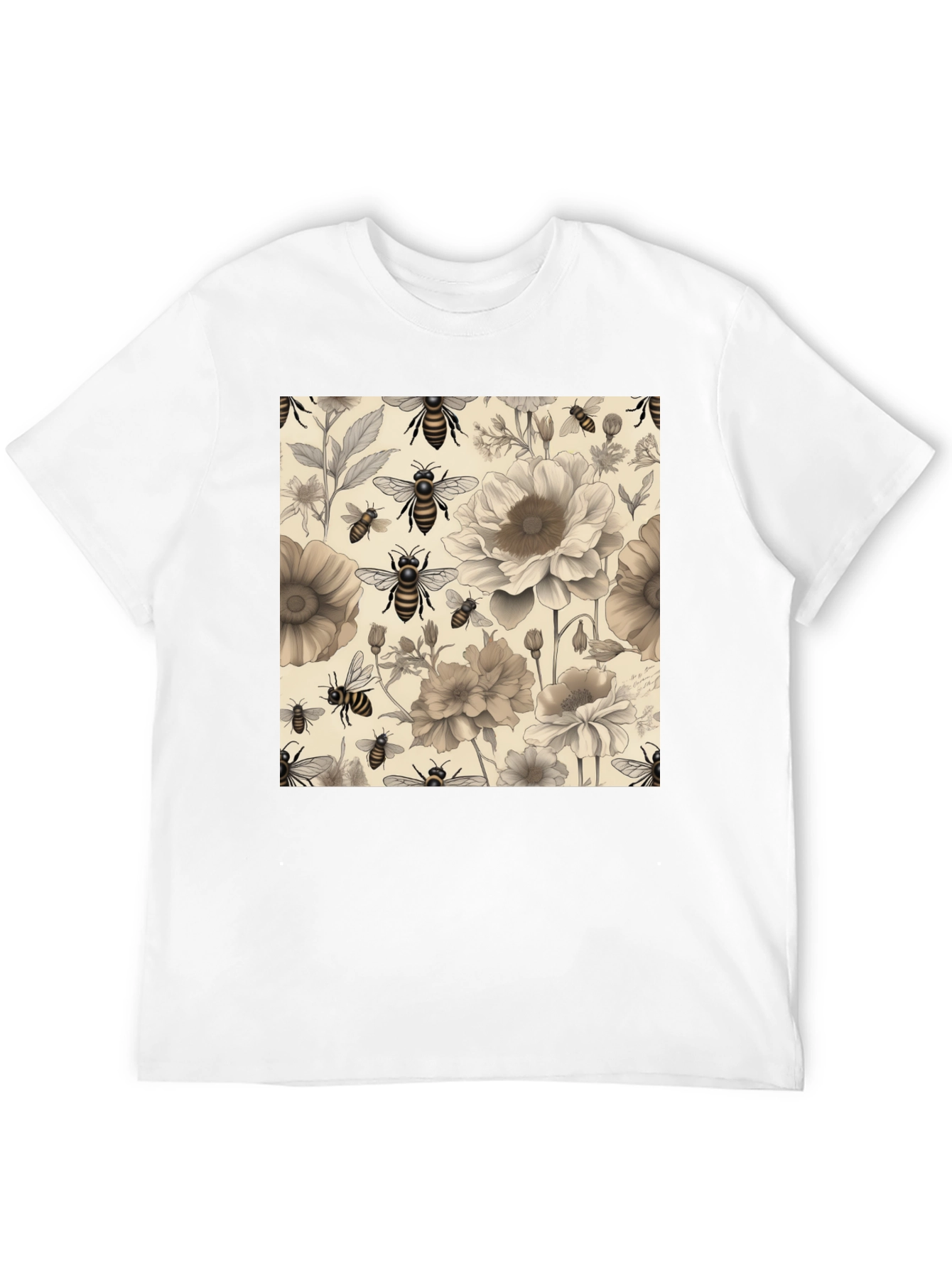 Black Floral Bee Print Black T-Shirt view 12