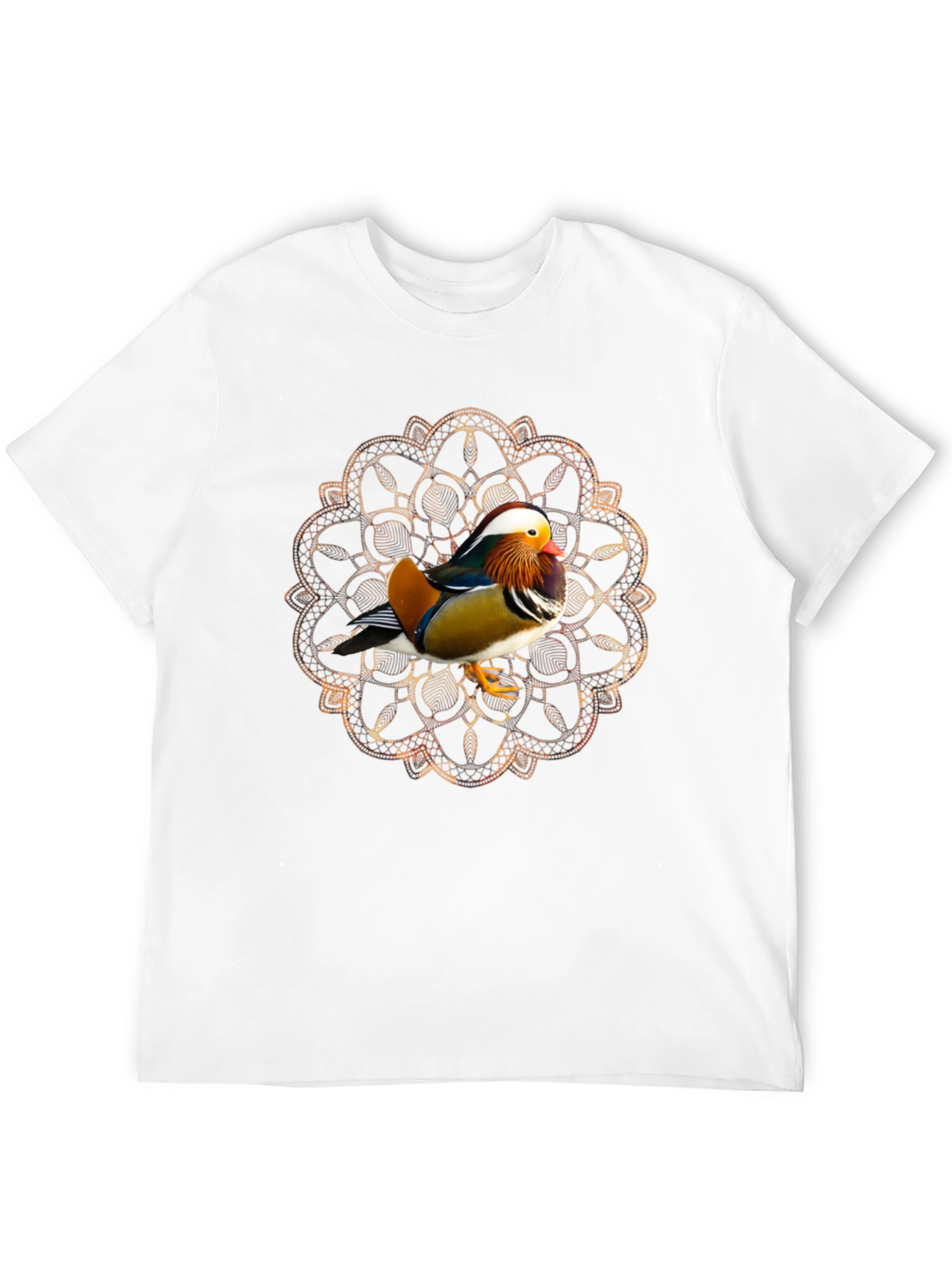 Black Mandarin Duck Mandala Graphic Tee - Stylish Men's T-Shirt view 12
