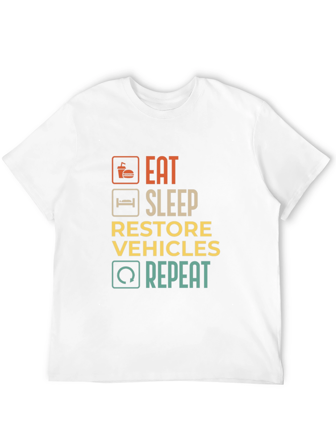 Black Eat Sleep Restore Vehicles Repeat Graphic T-Shirt view 12