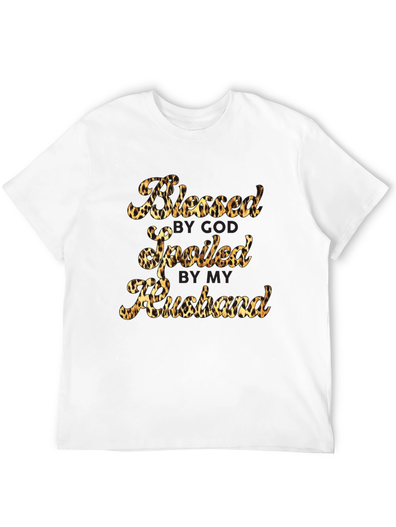 Black Blessed Spoiled Husband Leopard Print T-Shirt view 12