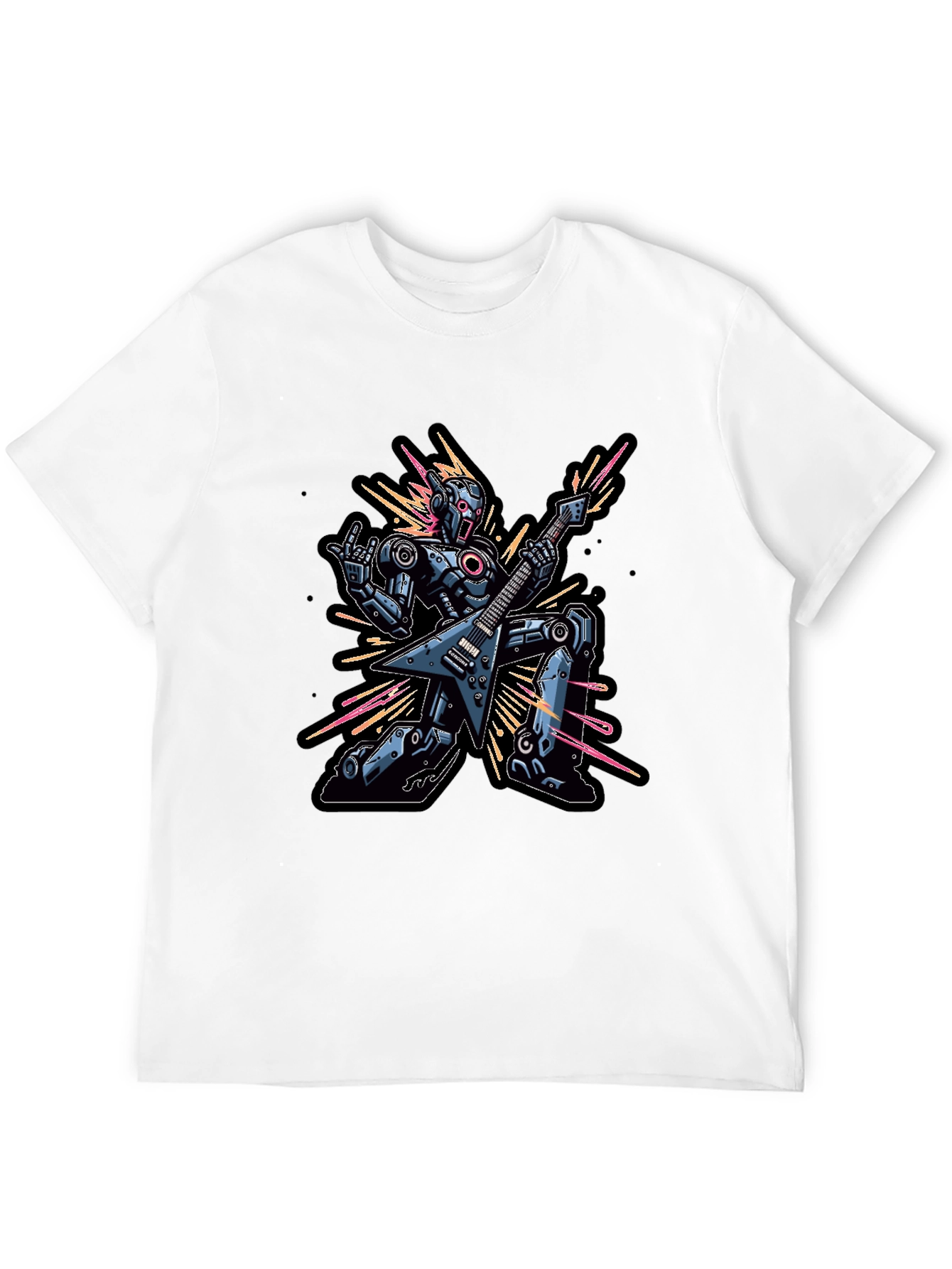 Black Robot Guitarist Graphic Tee - Black view 12
