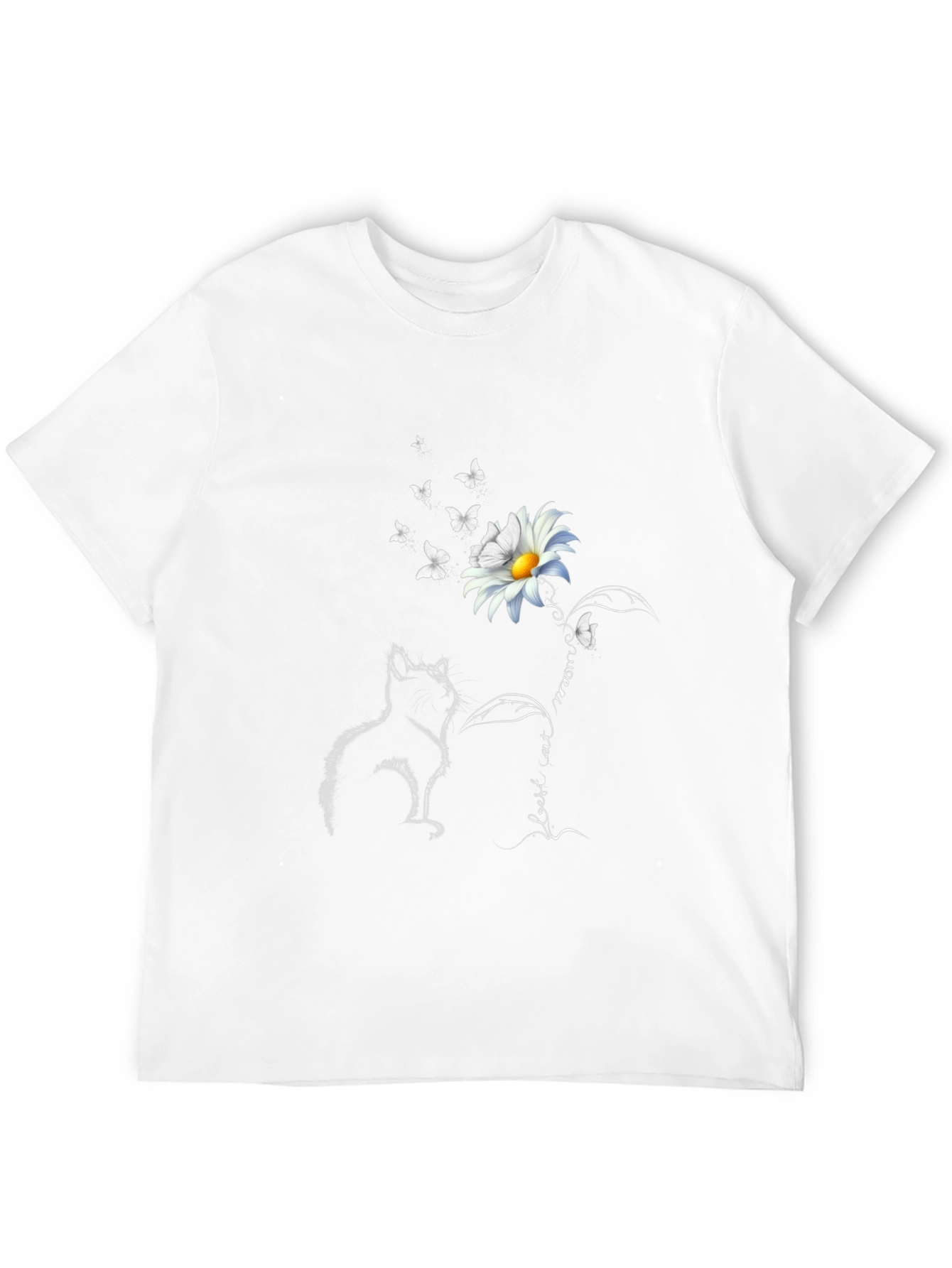Black Cat & Daisy T-Shirt: Black Tee with Unique Graphic view 12