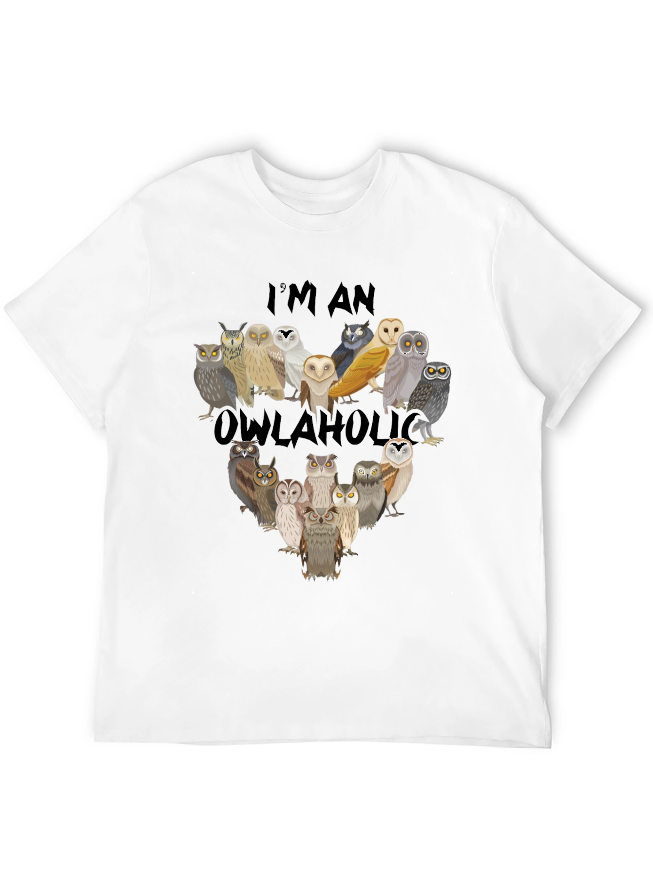 Black Owl Lover T-Shirt - "I'm an Owlaholic" Graphic Tee view 12
