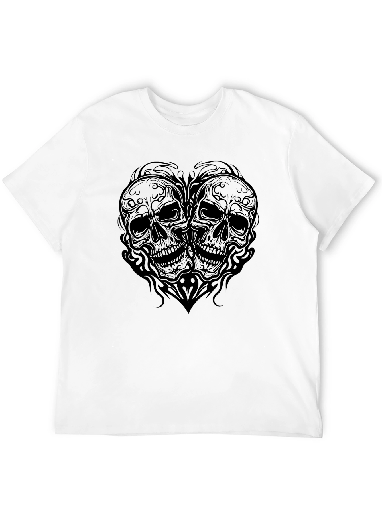 Black Skull Heart Graphic Tee - Gothic Style Black T-Shirt view 12