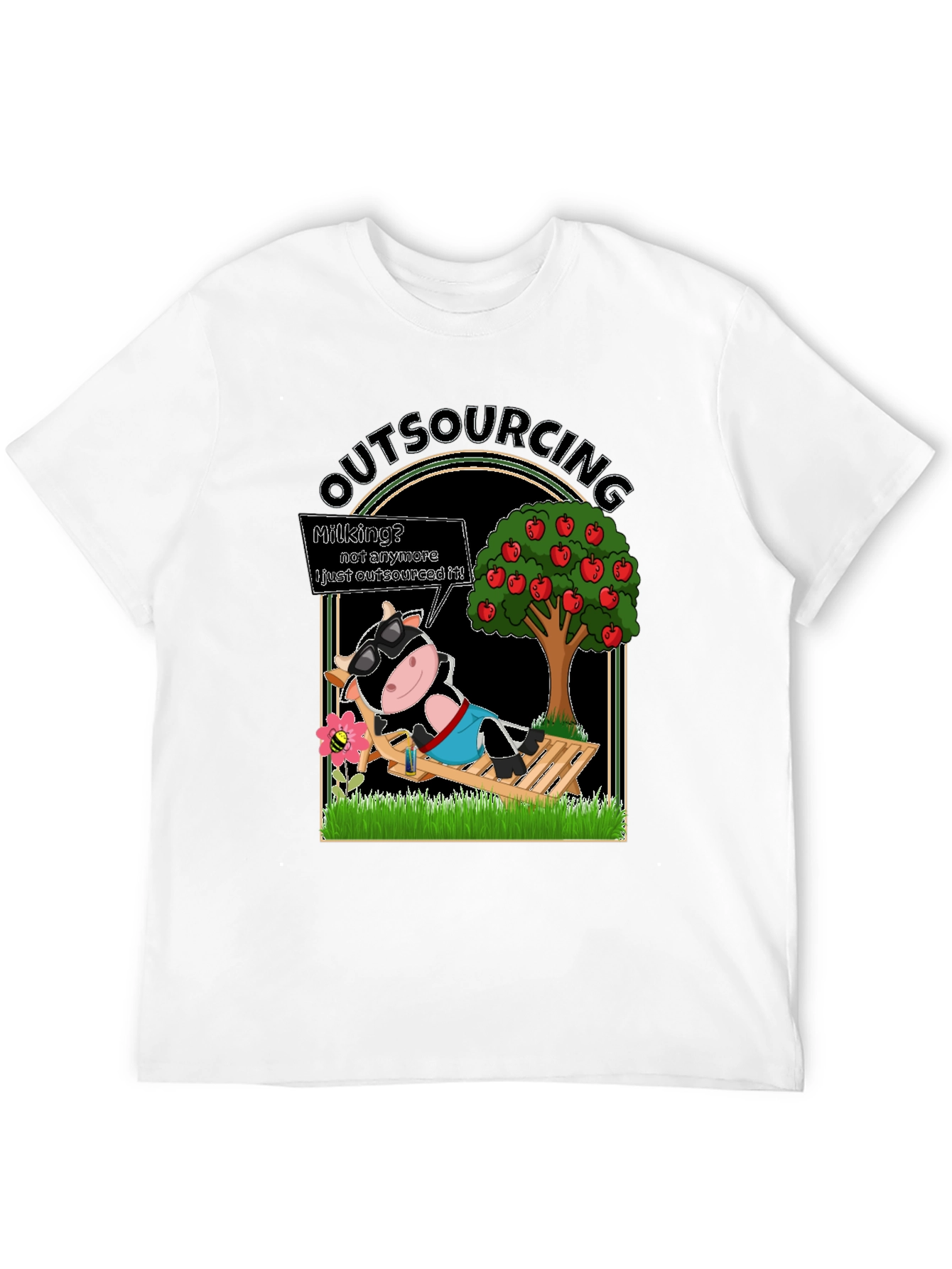 Black Outsourcing Cow T-Shirt Funny Business Humor Tee view 12
