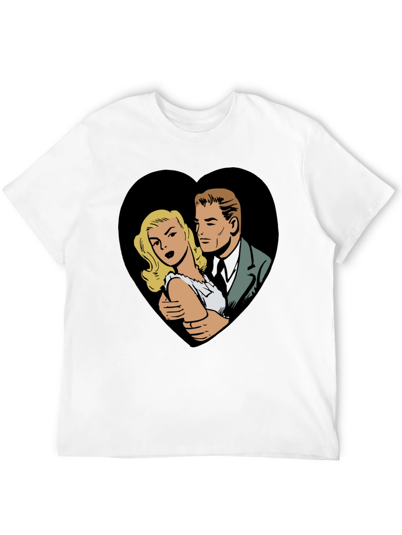 Black Retro Comic Couple Heart Graphic T-Shirt - Black view 12