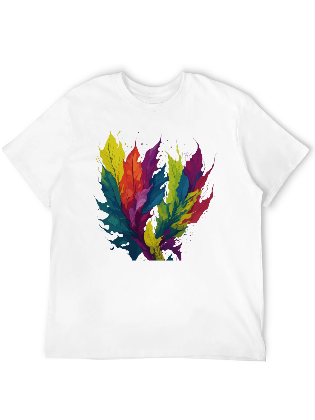 Black Colorful Leaf Design Black T-Shirt view 12