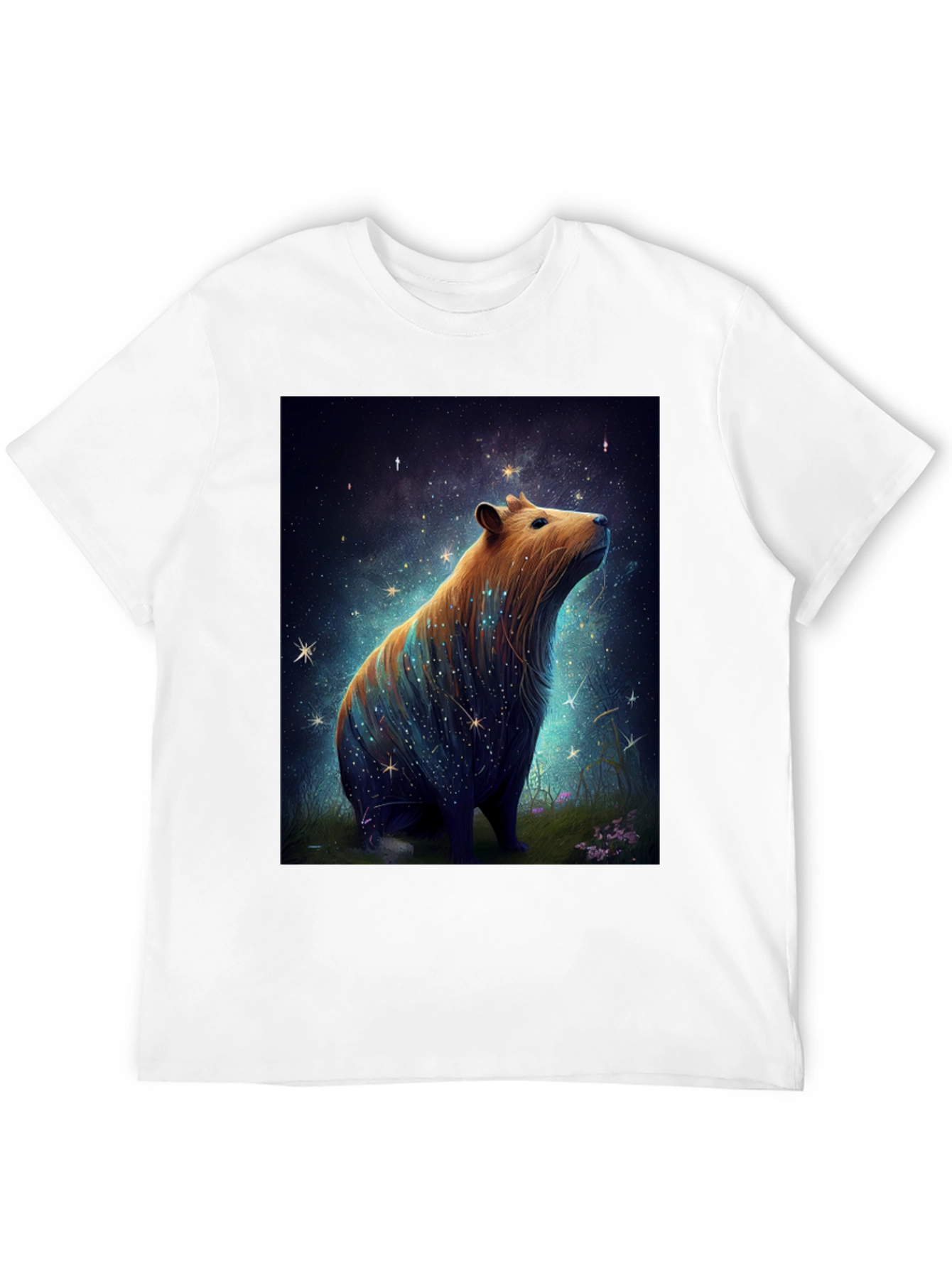 Black Starry Capybara Graphic Tee - Unisex Black T-Shirt view 12
