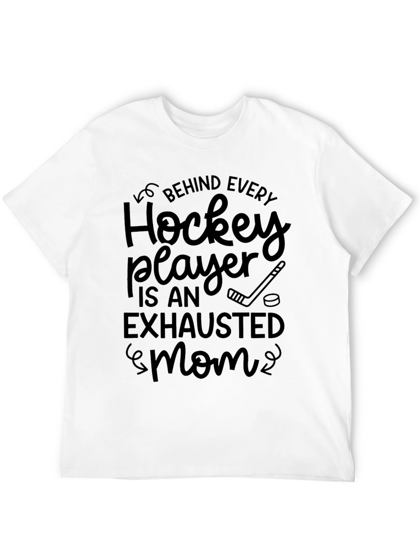 Black Hockey Mom T-Shirt - Exhausted Mom Shirt view 12