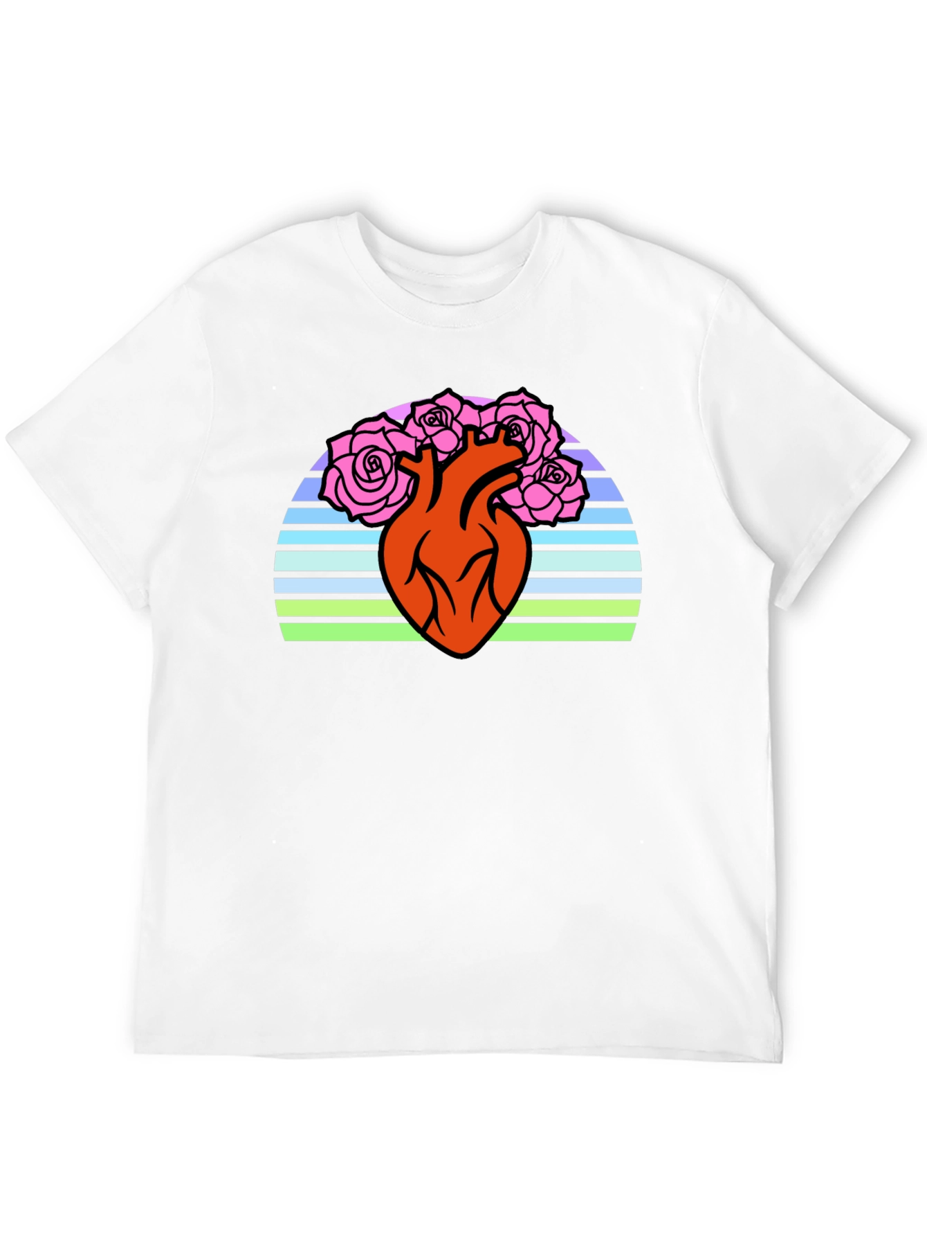 Black Anatomical Heart & Roses Graphic T-Shirt - Black view 12