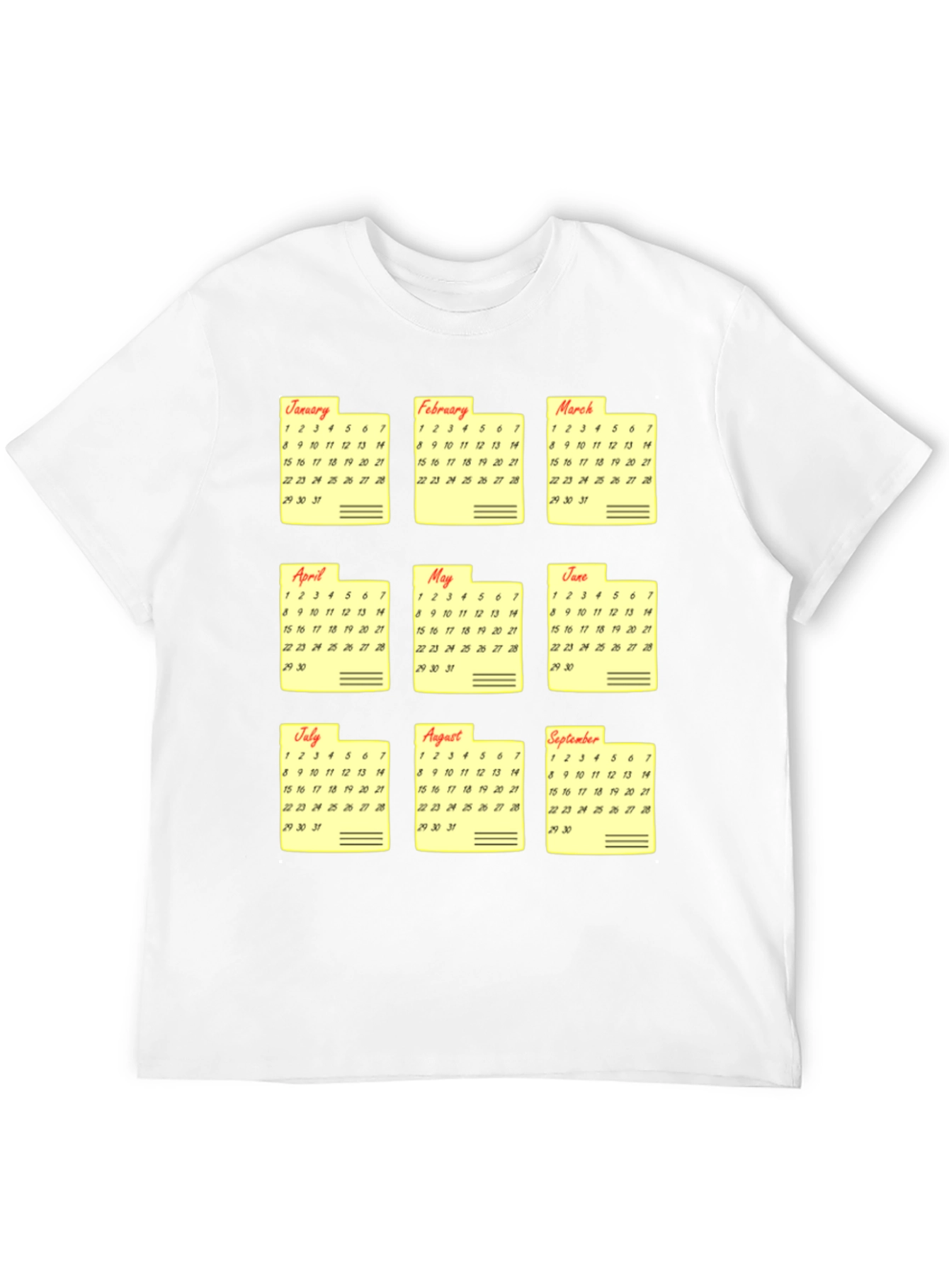 Black Calendar Months Graphic Print T-Shirt view 12