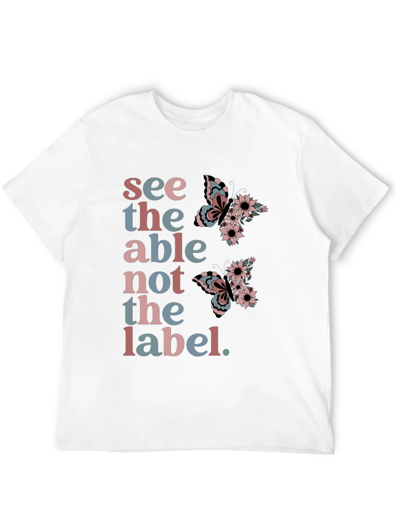 Black See the Able T-Shirt: Butterfly Floral Design view 12