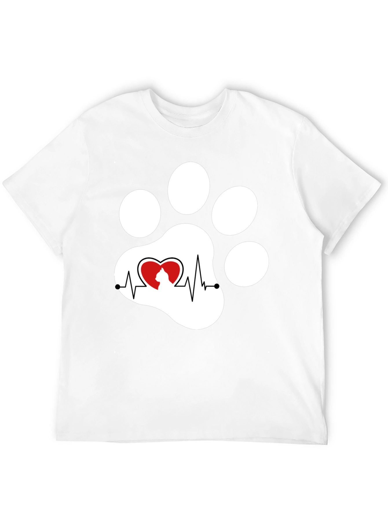 Black Black Cat Paw Heartbeat T-Shirt view 12