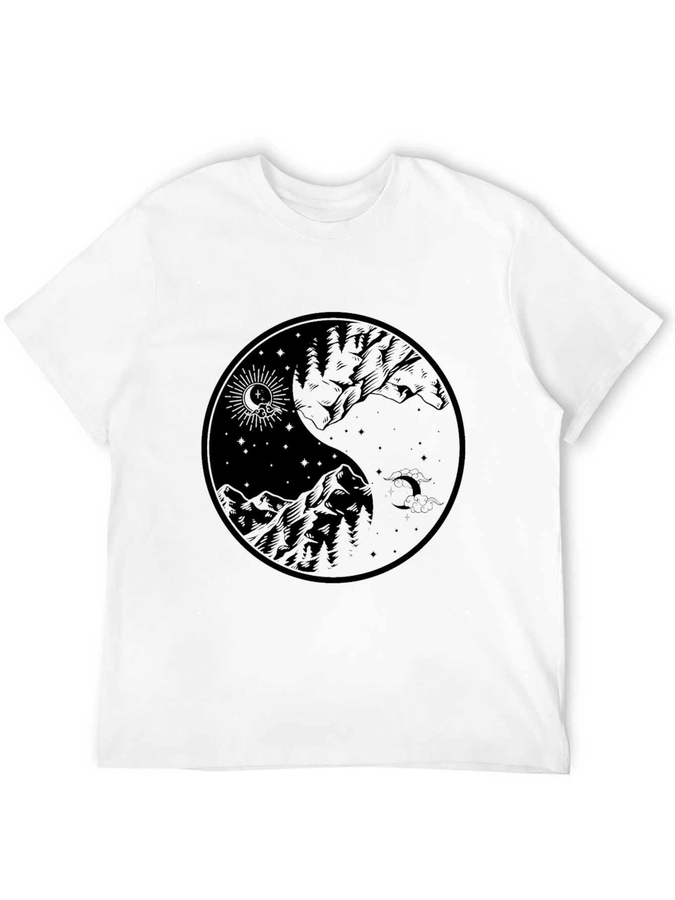 Black Yin Yang Mountain Graphic Tee - Black view 12