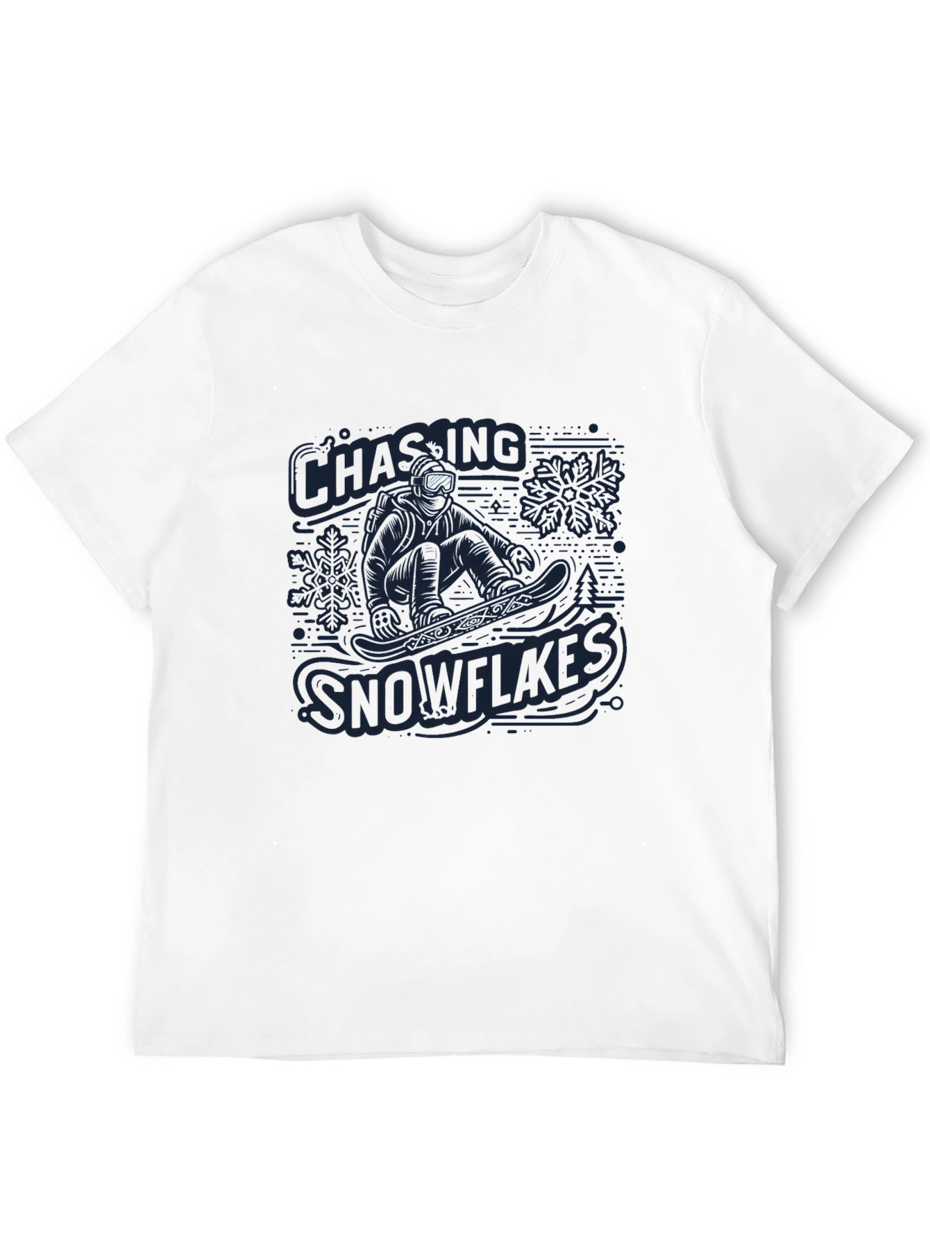Black Snowflakes Chasing Graphic T-Shirt - Men's Black Crew Neck view 12