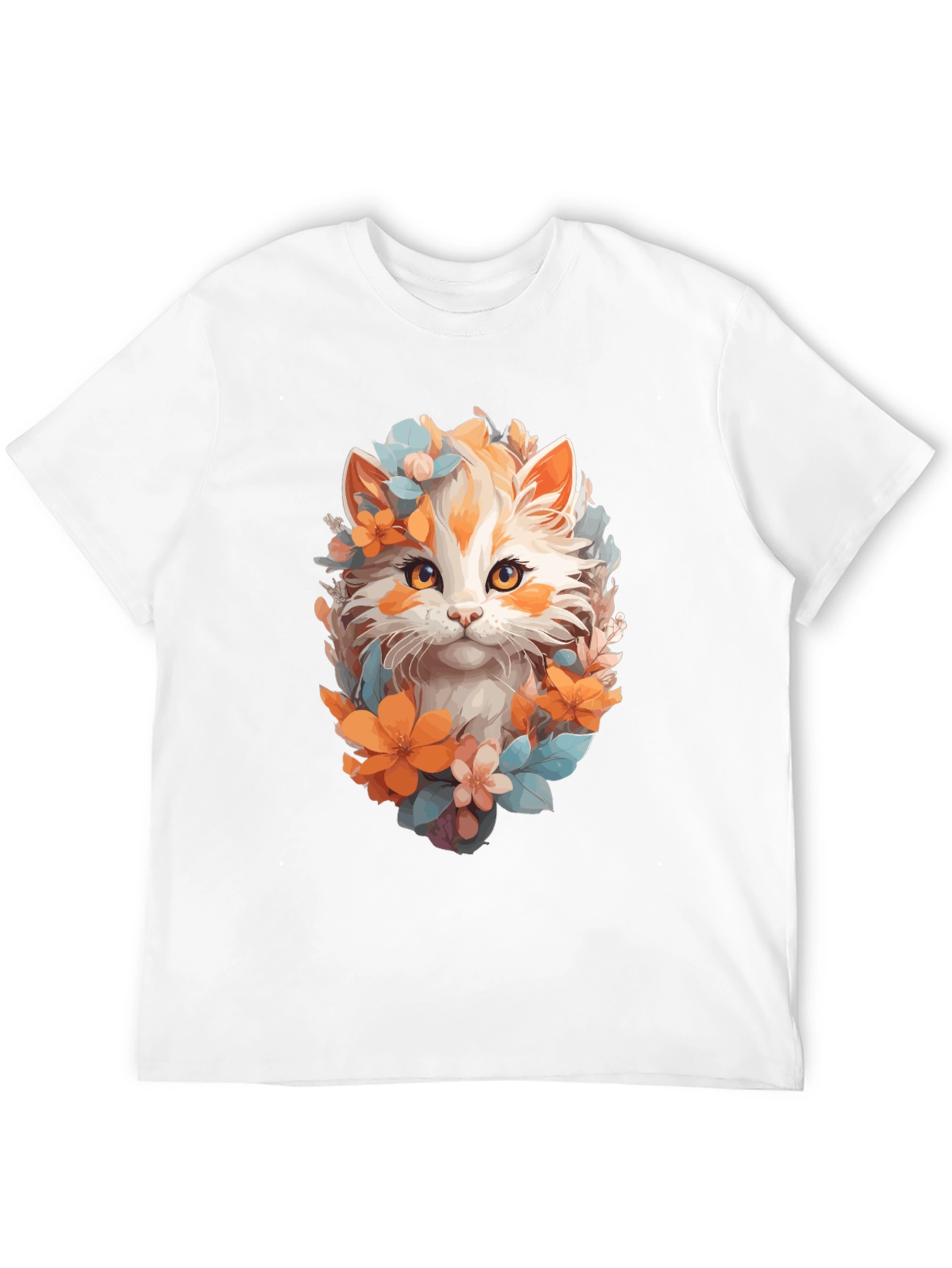 Black Floral Cat Graphic Black T-Shirt view 12